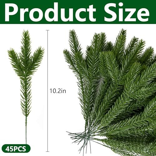 45 Packs Artificial Pine Needles Branches Garland- 10.2 x 2.5 Inch Green