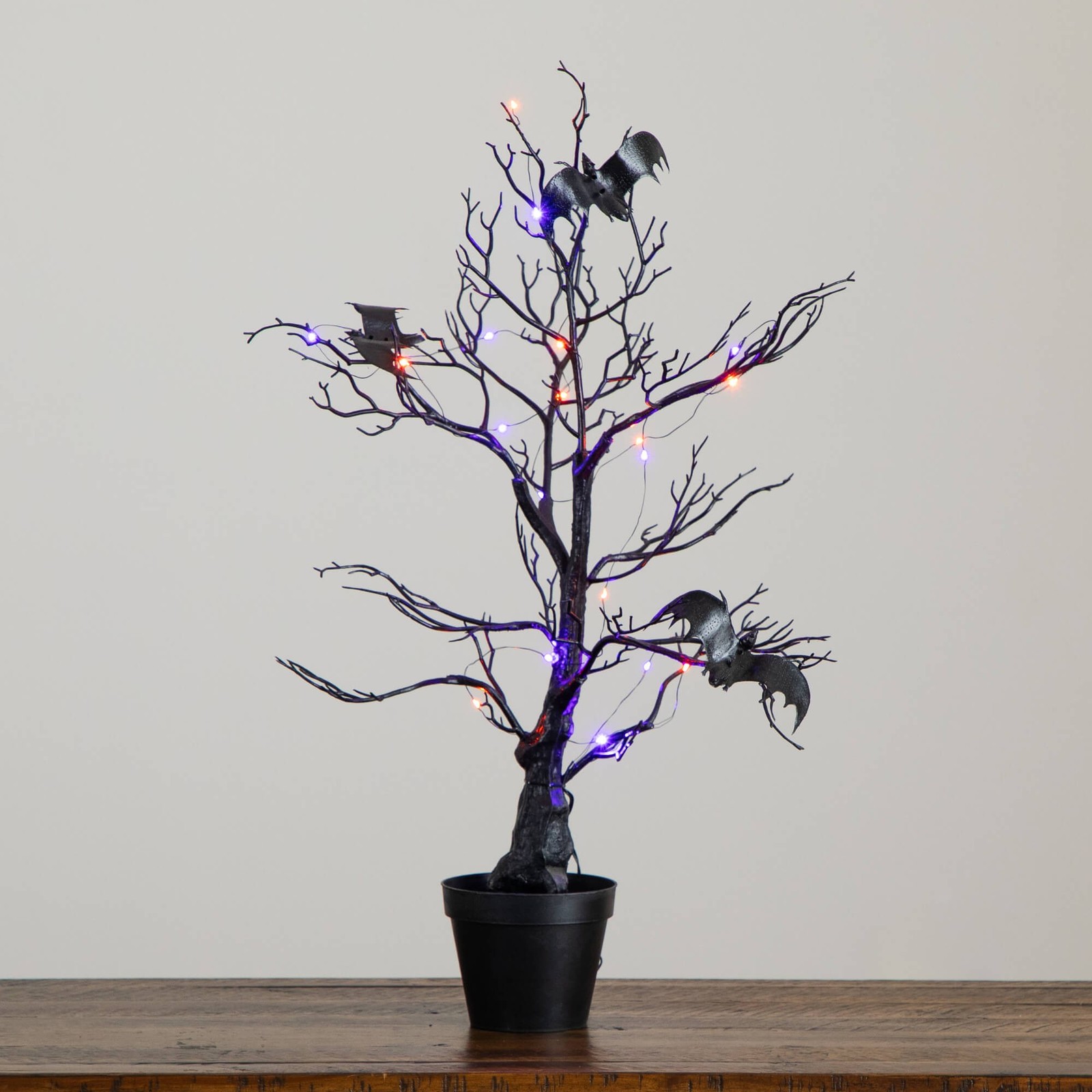 Nearly Natural 2ft Pre-Lit Halloween Black Spooky Twig Tree w/ Bats & 40 LED