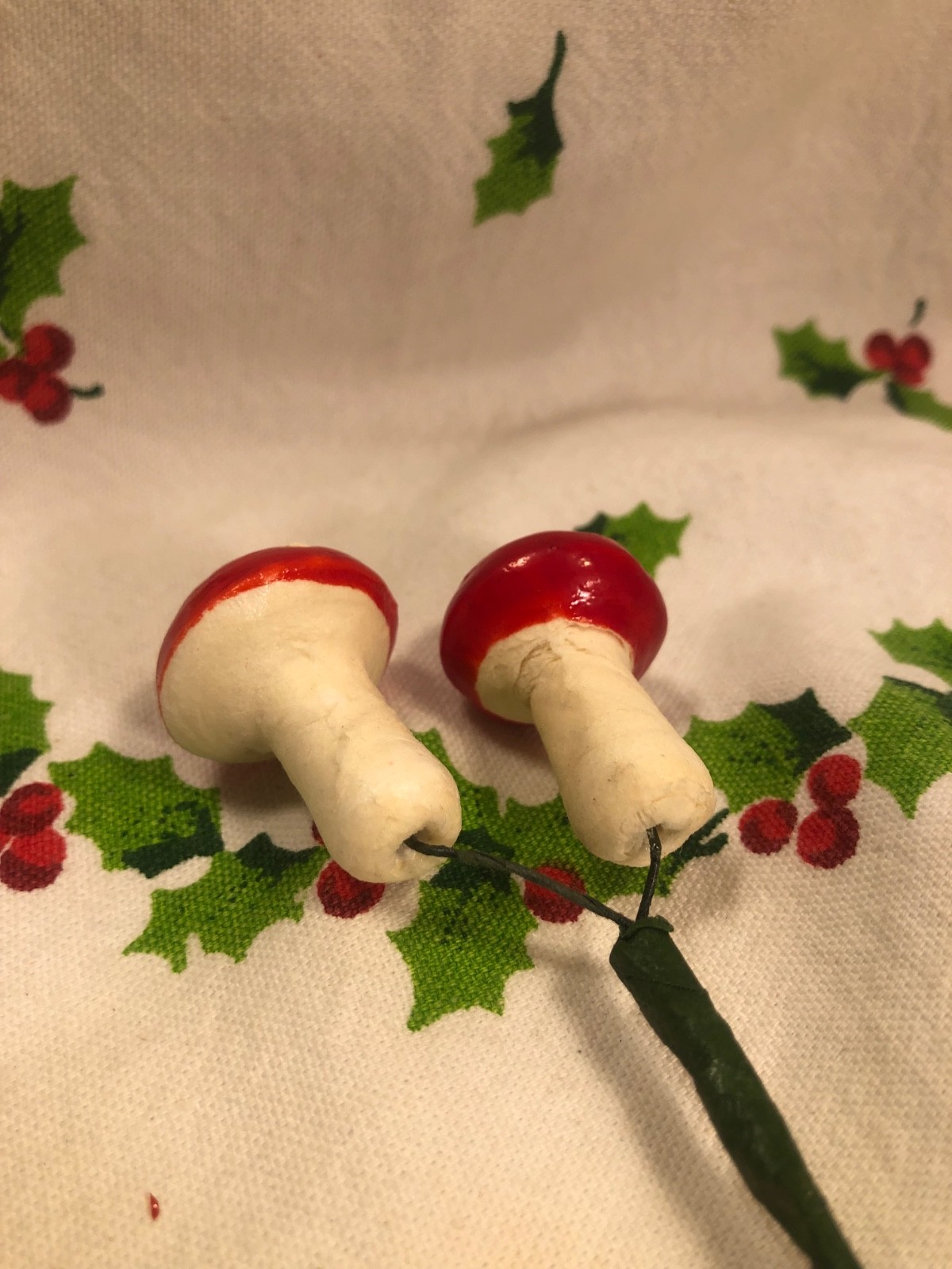 Vintage Floral Pick~ Mini Red Mushroom Floral Pick~ Spun Cotton & Paint