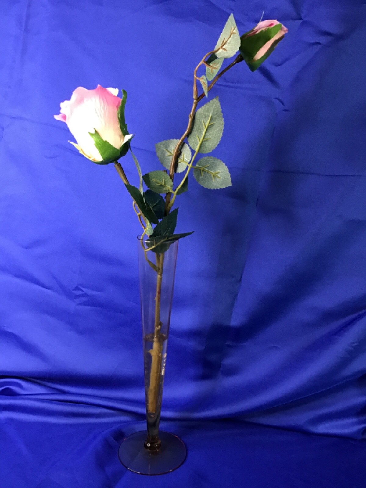 Vintage Vase Tall Pink Rose Flower Arrangement in Faux Water