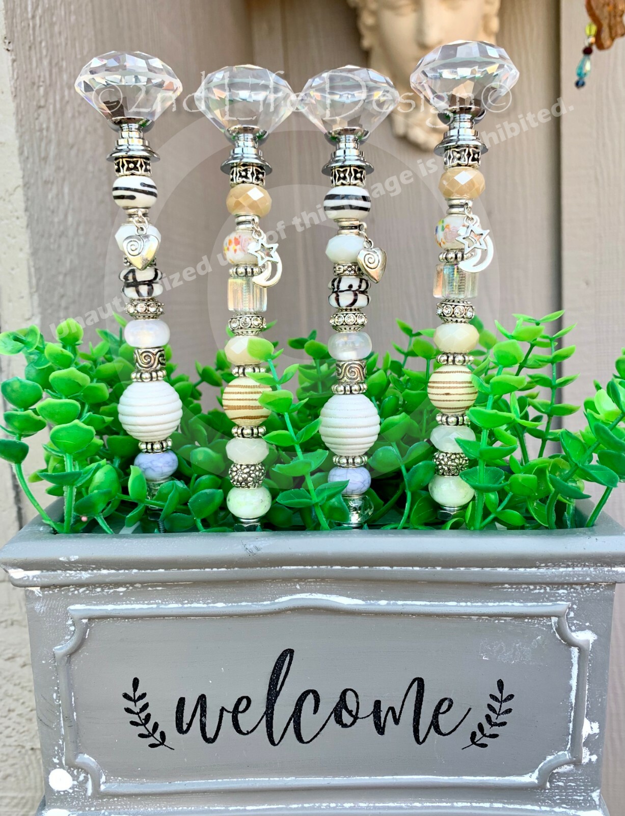 White/Cream Cottage Farm House Fairy Wand Plant/Succulent Decor HANDMADE in USA