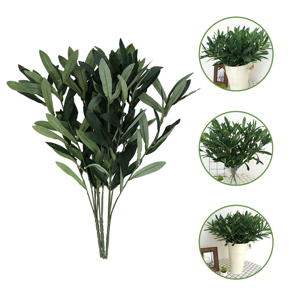 3Pcs Plastic Artificial Plants Green Fake Leaves for Office Home Table Display