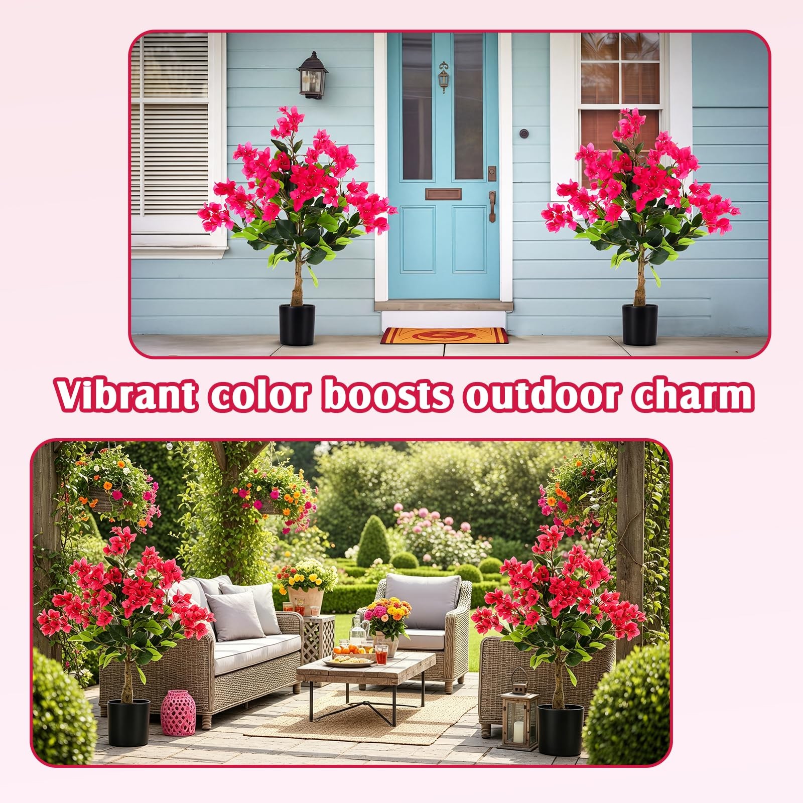 2 Pack 3ft Artificial Bougainvillea Trees Faux Bougainvillea Flower Tree in P…