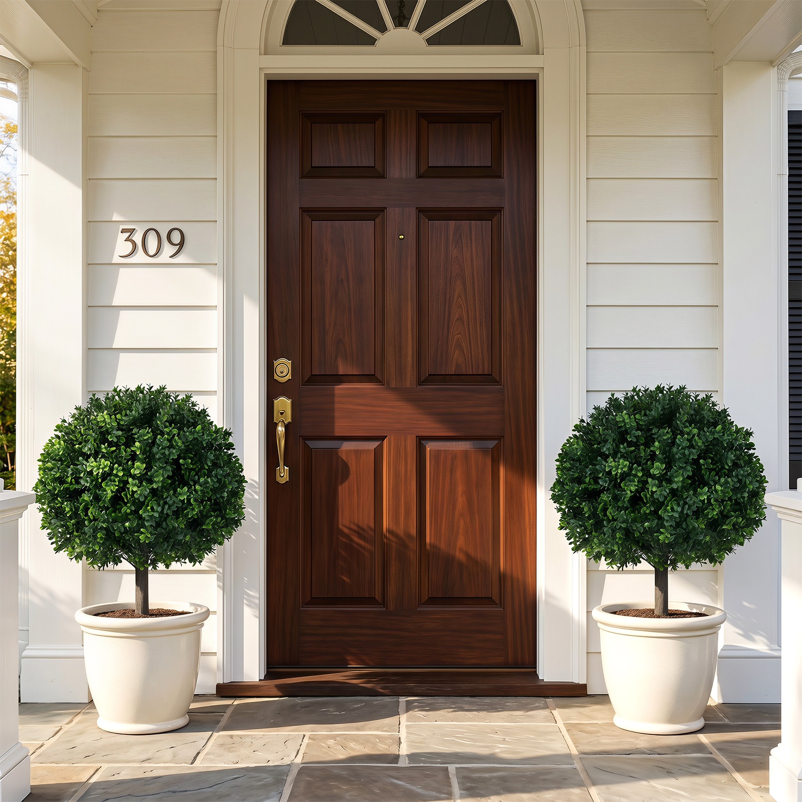 27″ Artificial Boxwood Topiary Trees Set of 2, Faux Shrubs with Ground Spikes