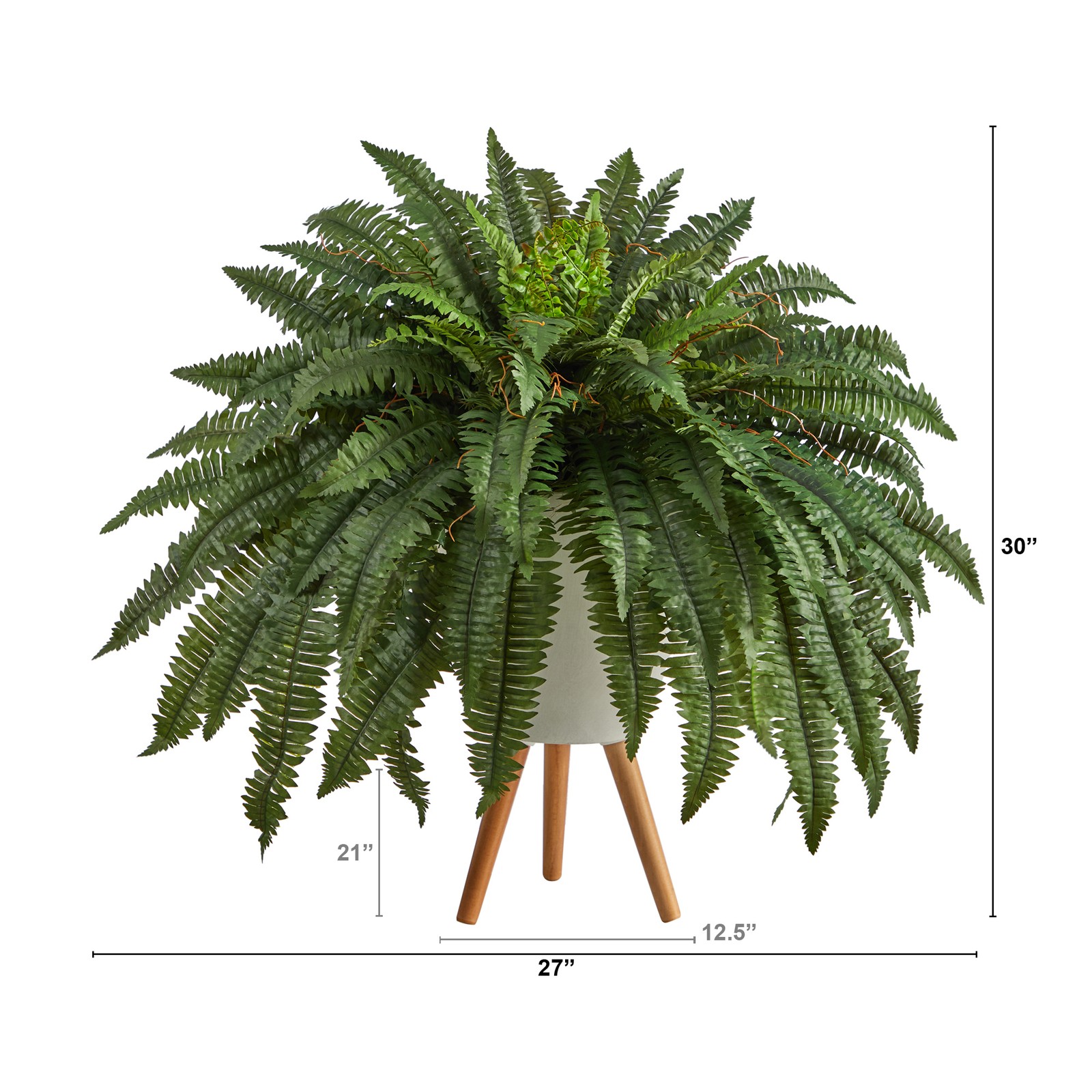 Nearly Natural 2.5ft Boston Fern Artificial Plant in White Planter with Legs