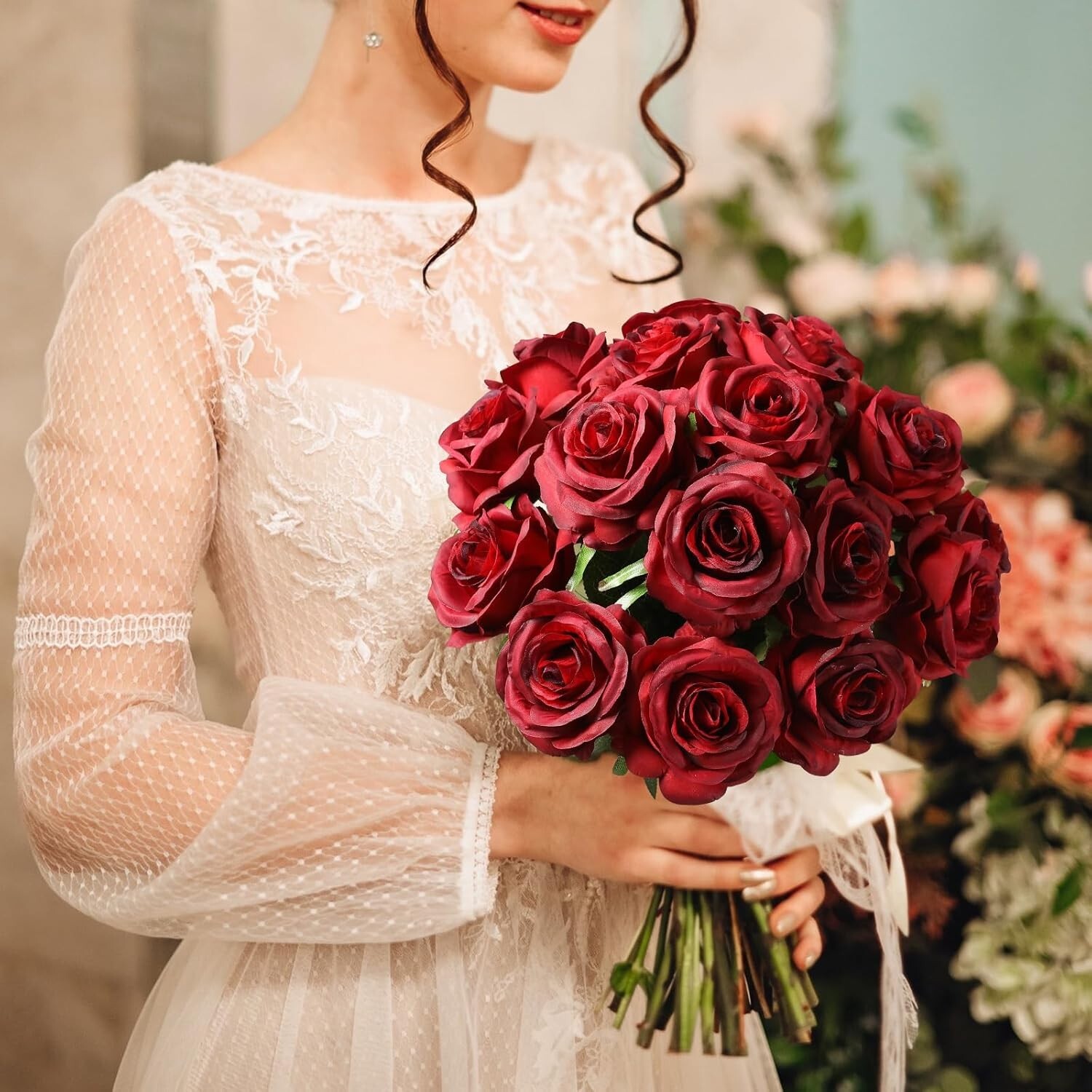 Everlasting 100 Pcs Red Silk Roses – Perfect for Weddings, Parties & Home Decor