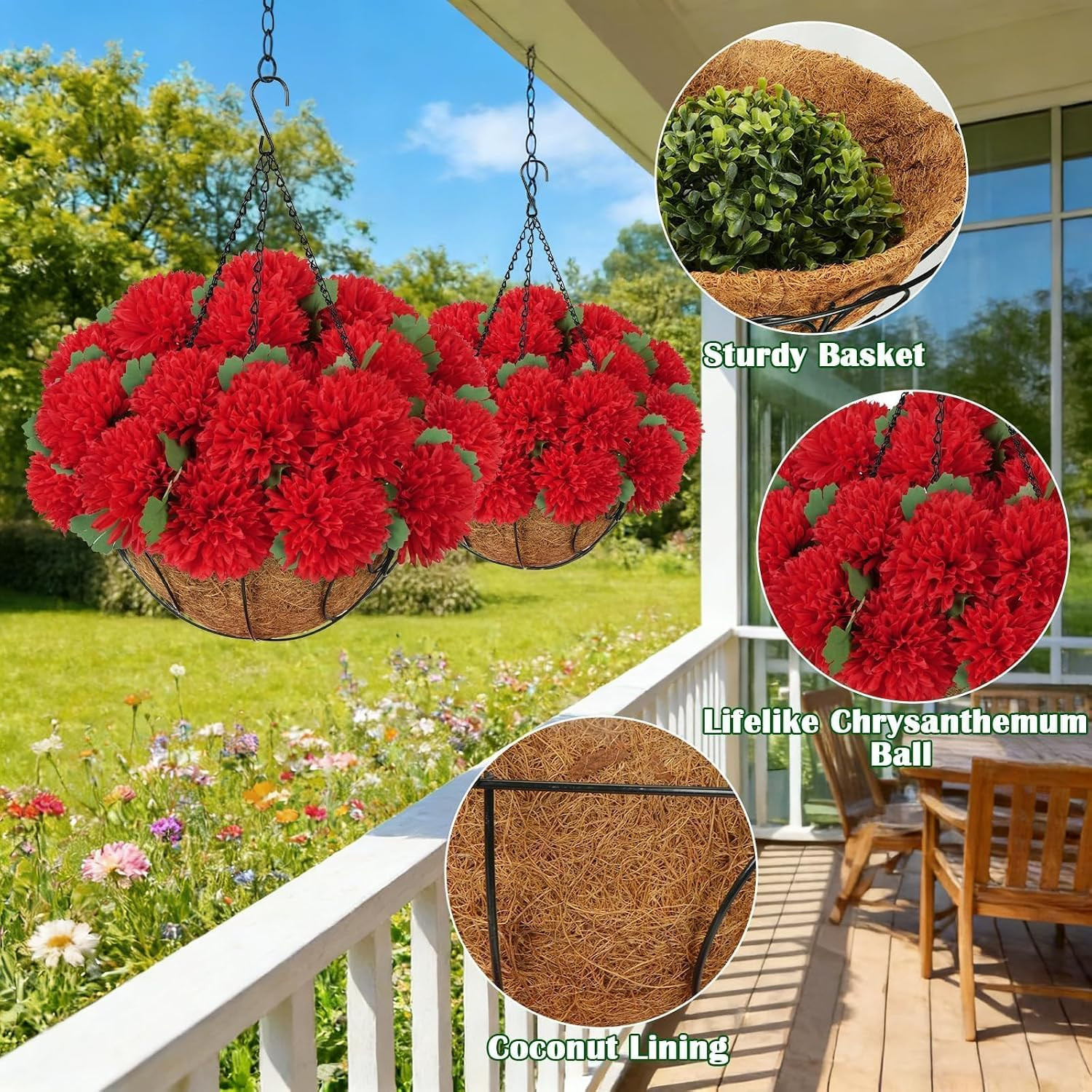 Artificial Red Begonia Flowers – 44 Bundles for Outdoor Hanging Baskets