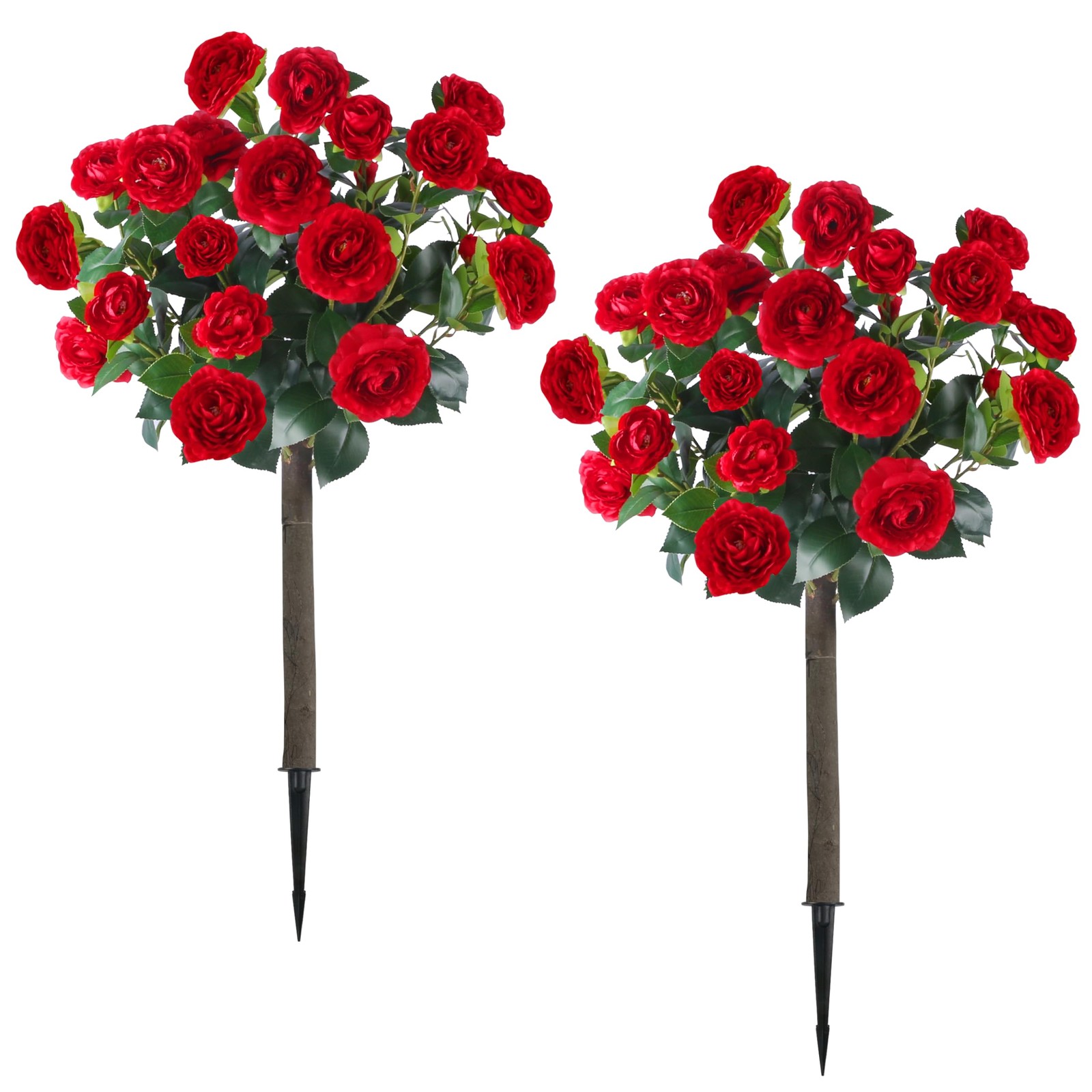 Sunnyglade 35.5″ Set of 2 Artificial Camellia Tree, Faux Red Camellia Flowers…