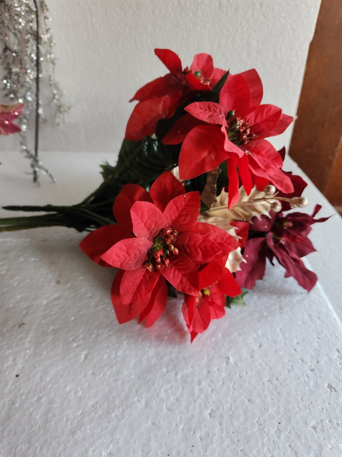 Artificial Christmas Flowers & Bouquets • Poinsettia, Mistletoe Autumn Leaves