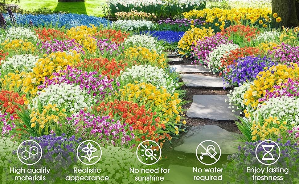 12 Bundles Artificial Flowers for Outdoors Decor, Mixed Color | Fake plastic