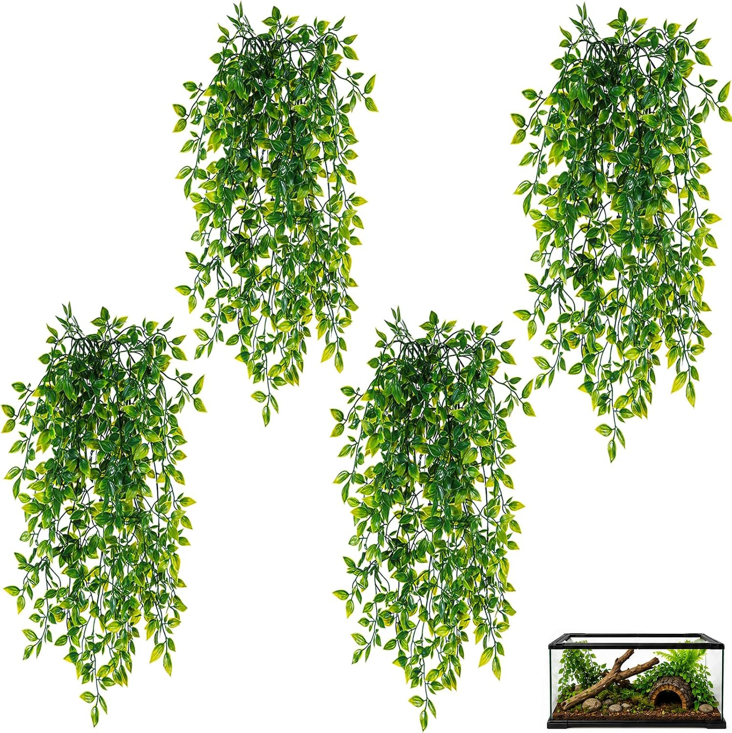 4 Pieces Reptile Plants, Terrarium Snake Hanging Plants Vines Decor Artificial L