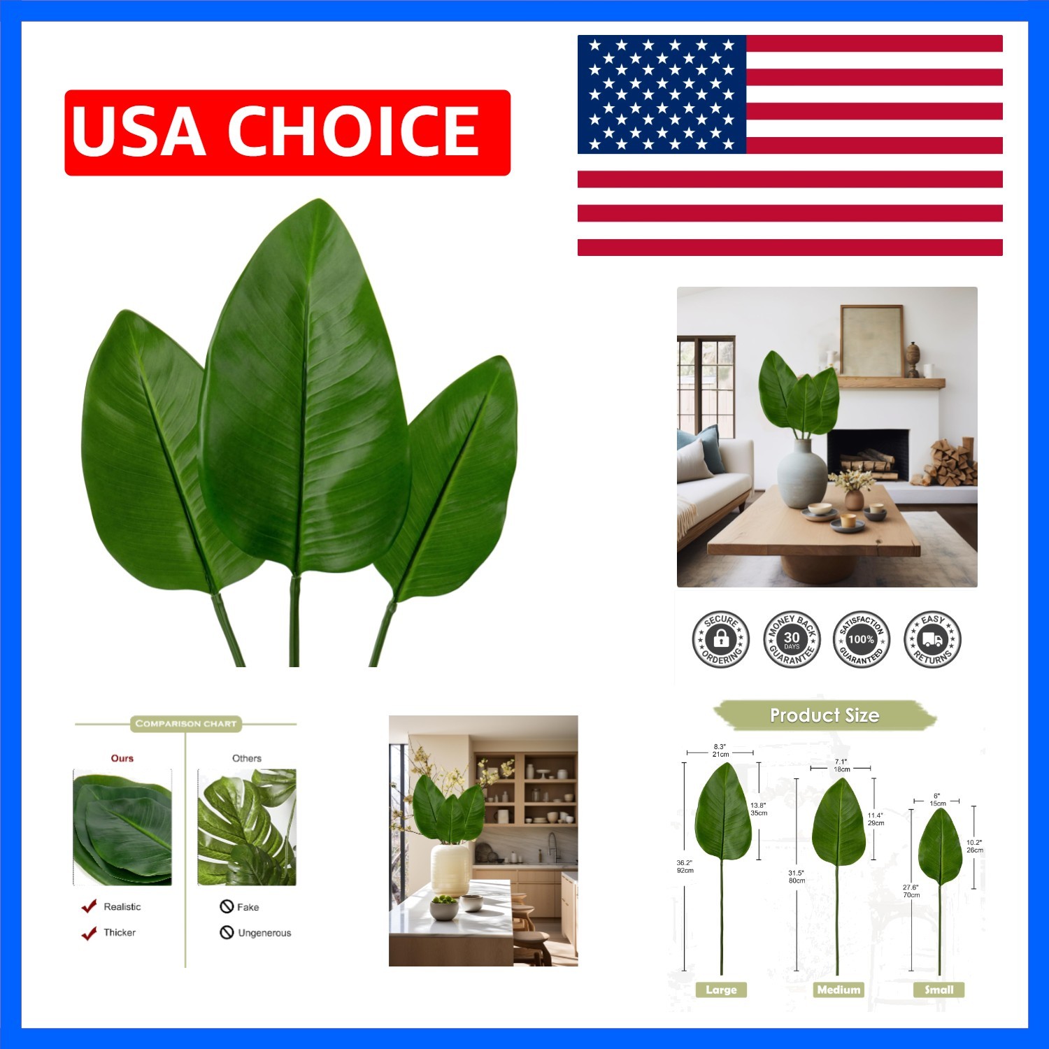 3 Pack Artificial Bird of Paradise Leaves with Long Stem for Vase – Fake Trop…