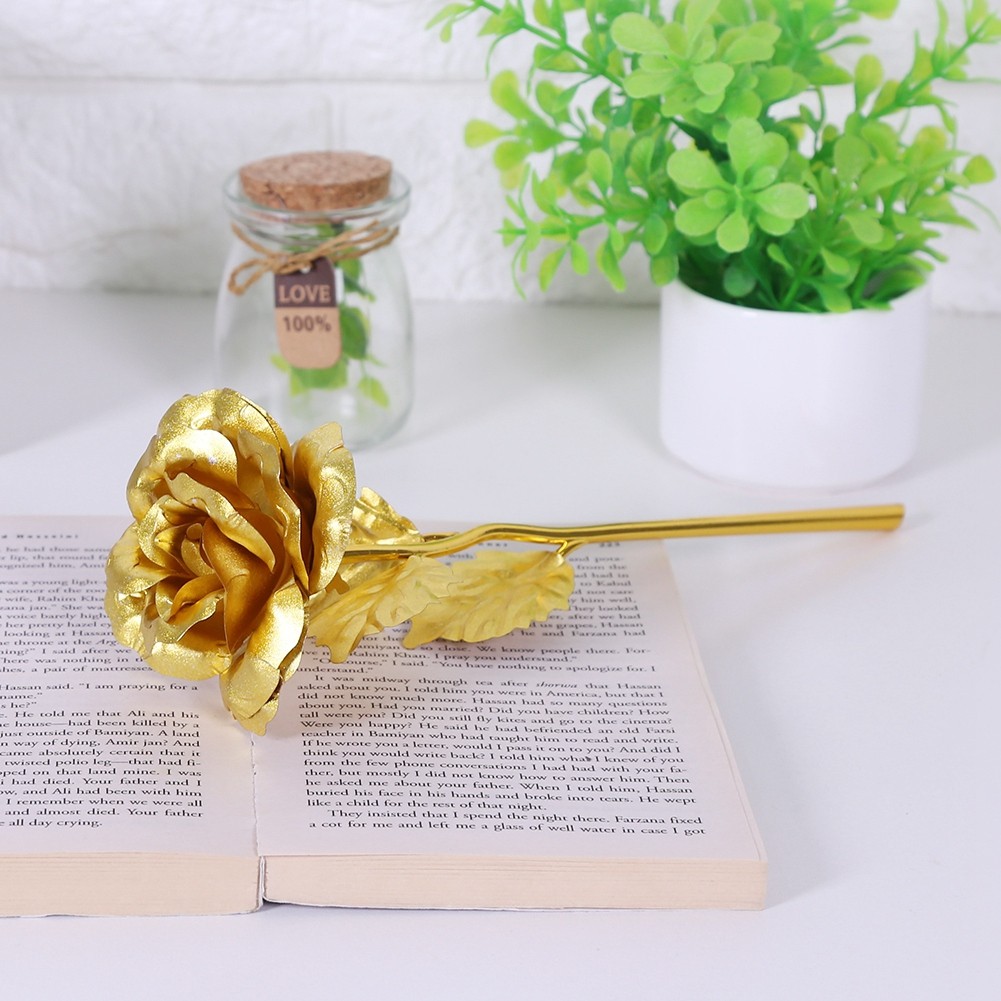 (Golden)24K Gold Foil Flower Artificial Rose Valentine Day Romantic Gift