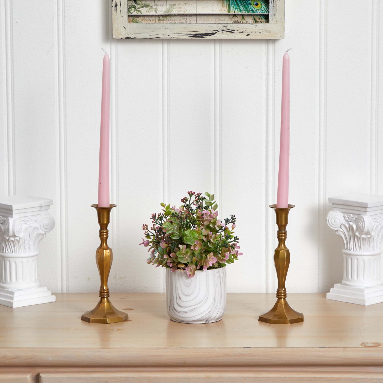 Nearly Natural Eucalyptus Artificial Plant in Marble Finished Vase in Purple