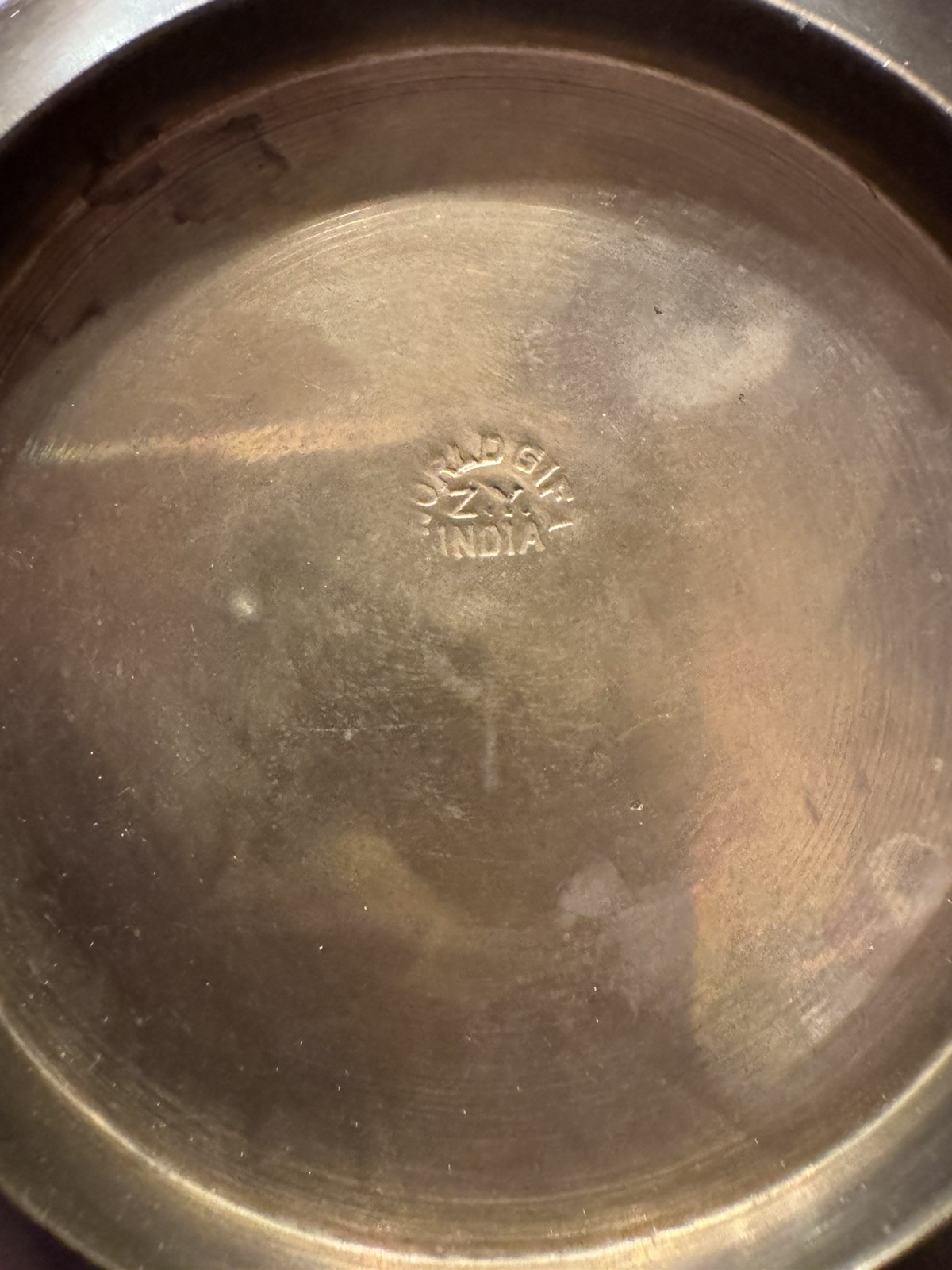 Vintage Brass Copper Flower Pot Frog Bowl 4in Gold Metal Engraved India 80s