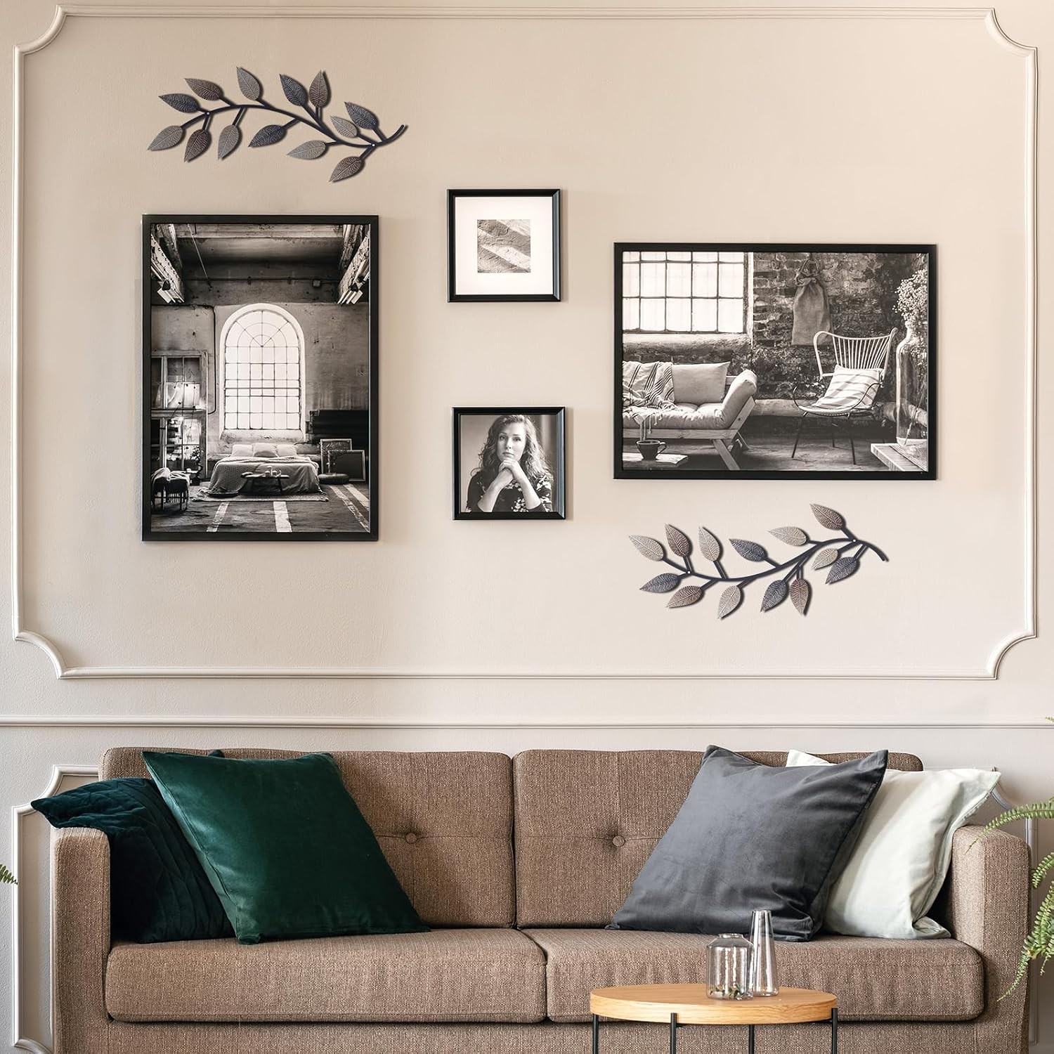 2-Pack Metal Tree Leaf Wall Art, Vintage Brown Olive Branch Vine Wall Decor