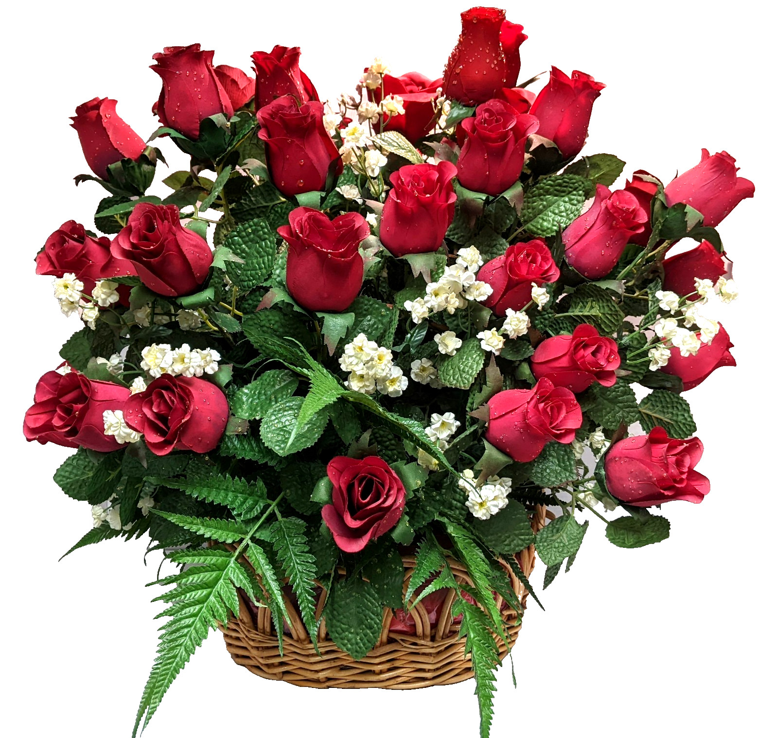 Genuine Silk Roses Large Artificial Floral Basket Arrangement Fake Flowers Red