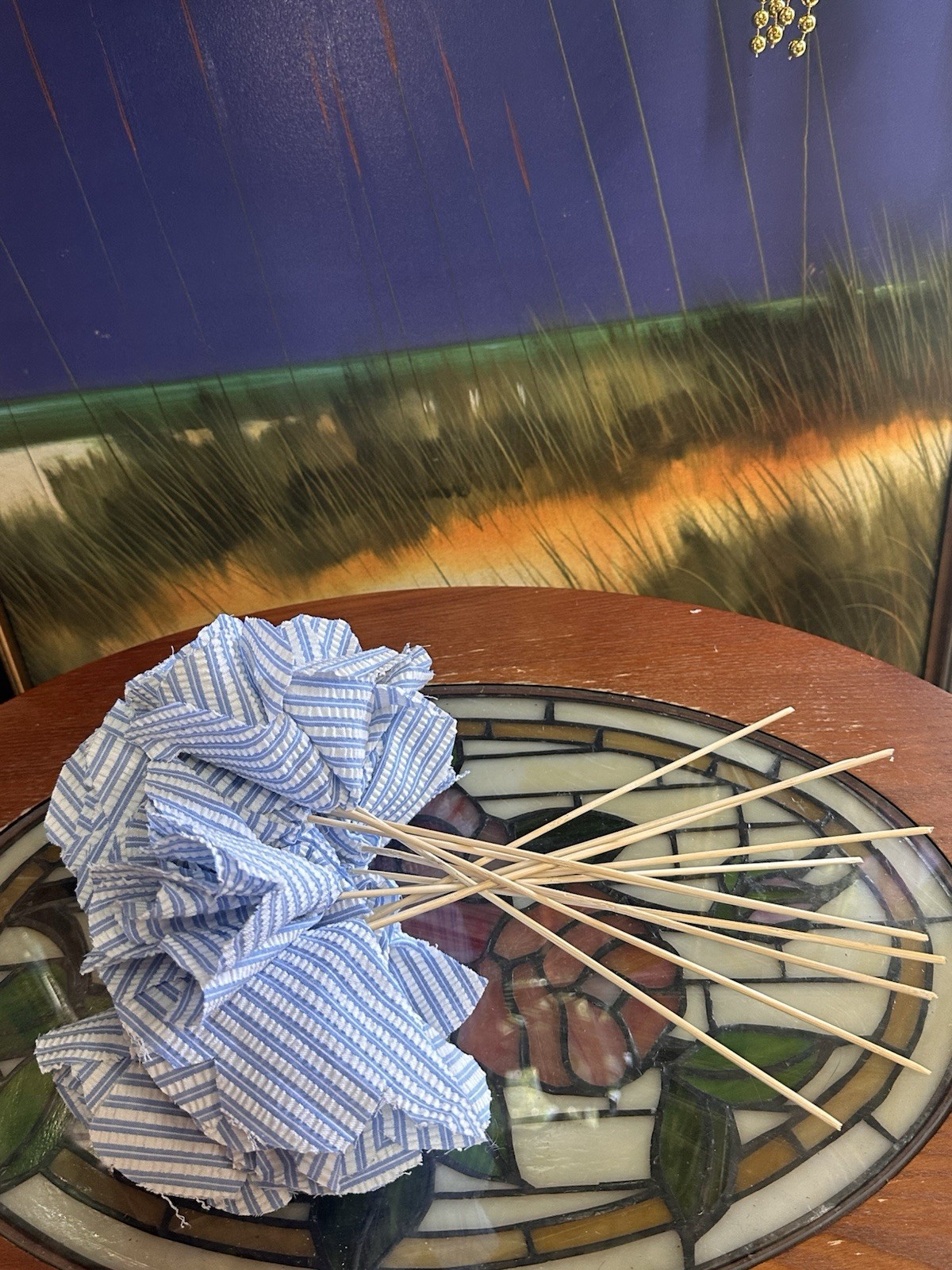 Fabric Flowers Handmade, 11 Count, 12 Inches, Blue And White Vase Not Included