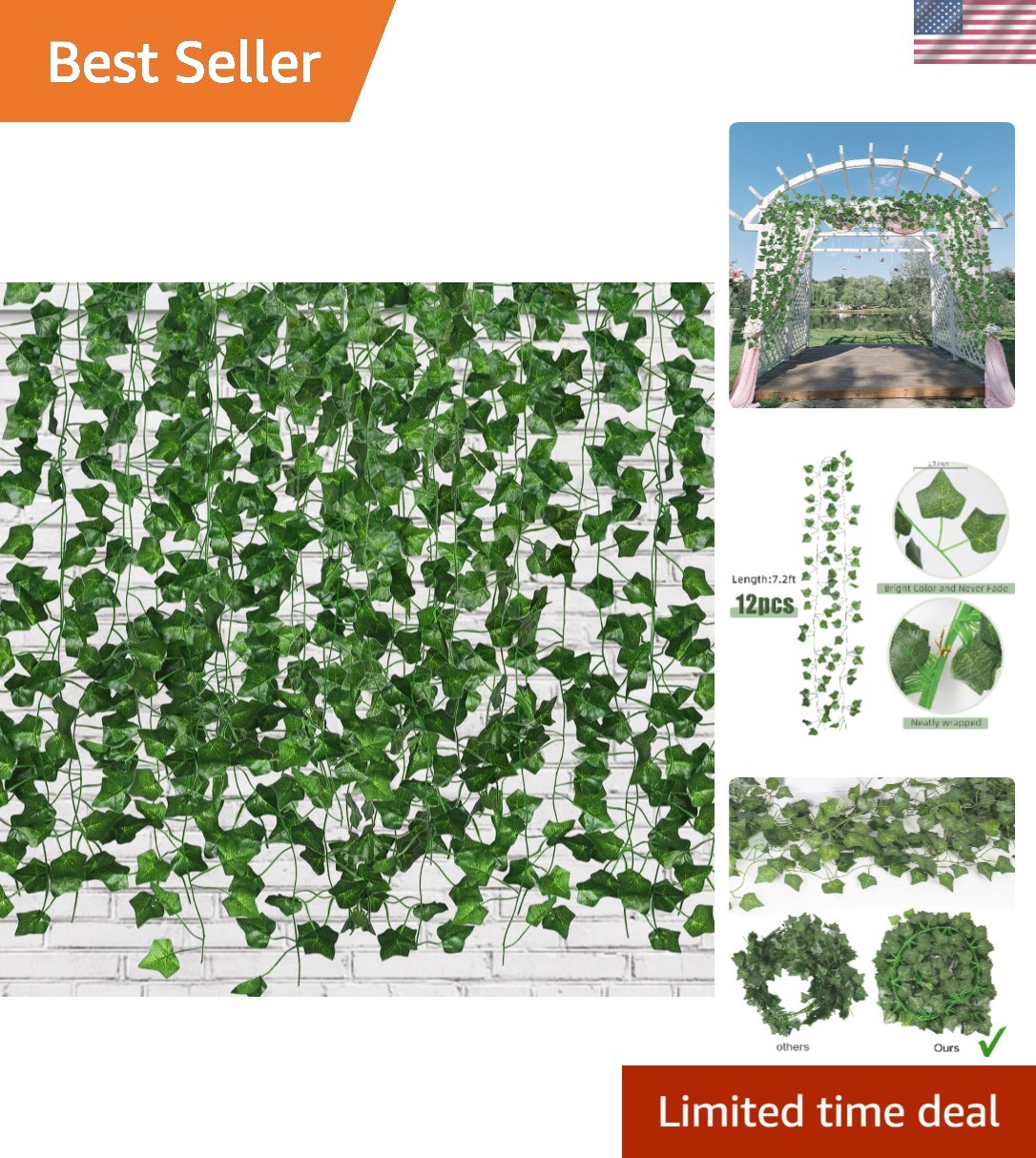 Versatile 86 FT Faux Ivy Garland – 12 Pack Artificial Vines for DIY Decorations