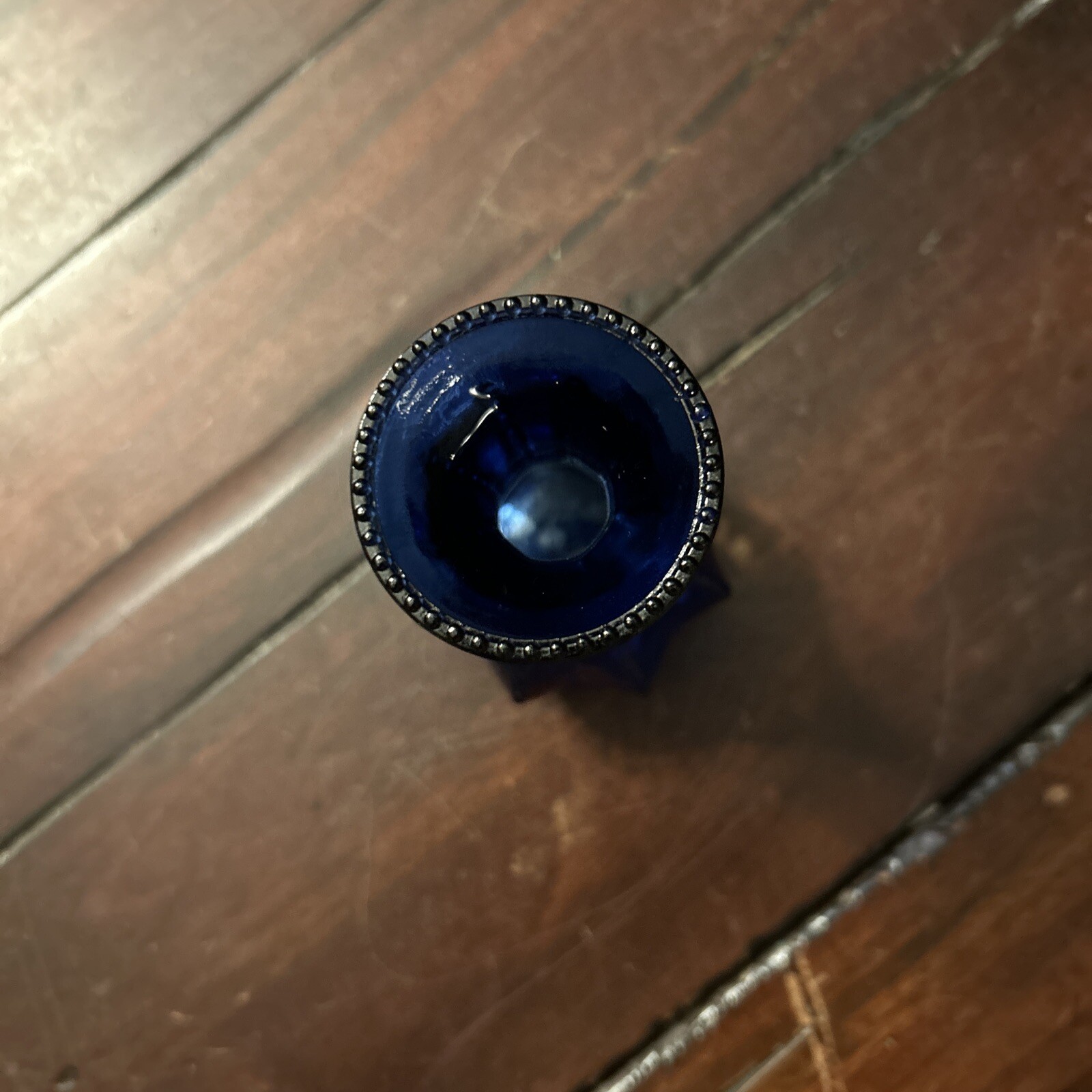 Blue Glass Vase with Decorative Tiny Vertical Glass Beading 5″
