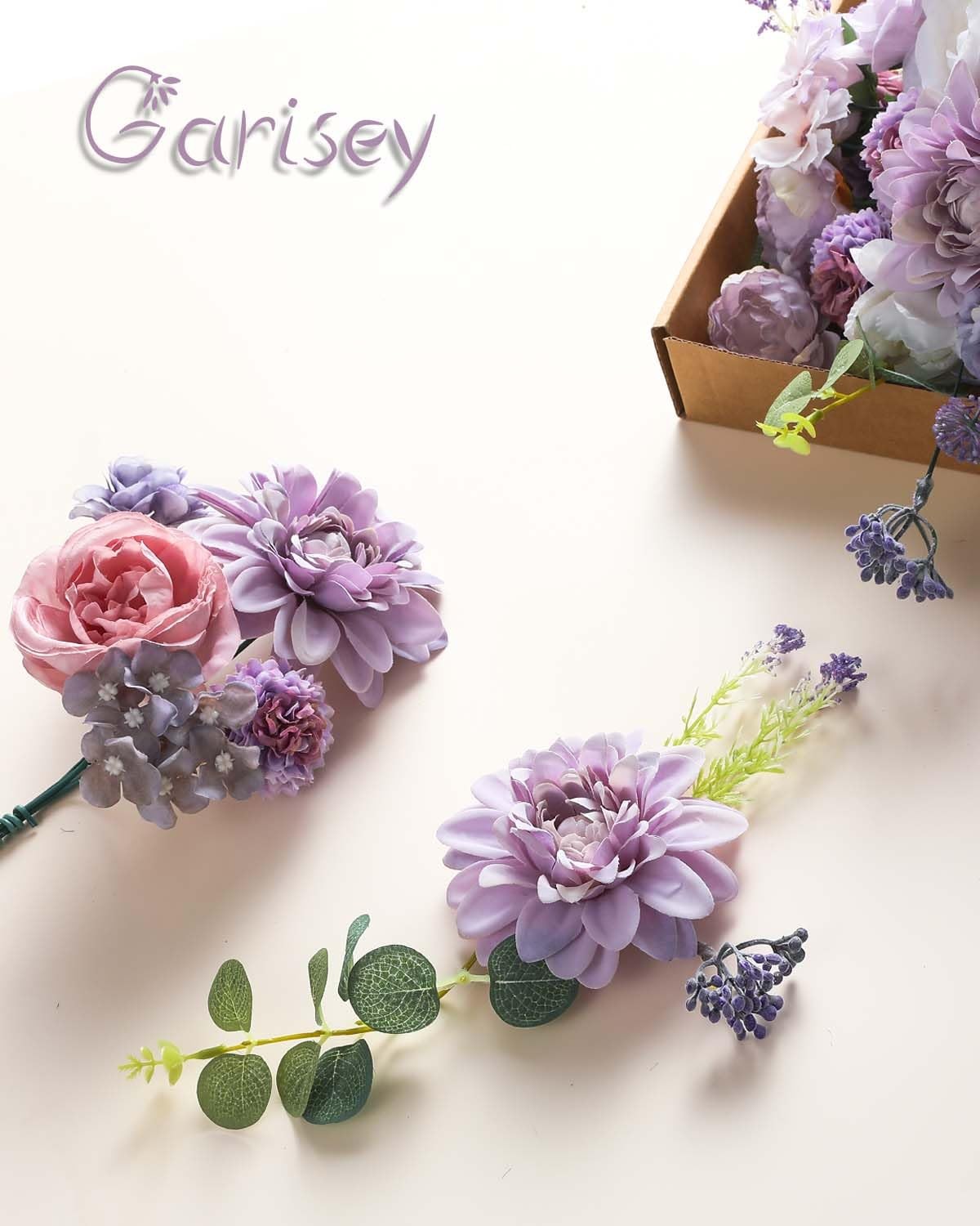 Artificial Flowers Combo Box Set Purple Silk Flower for DIY Wedding Bouquet A…