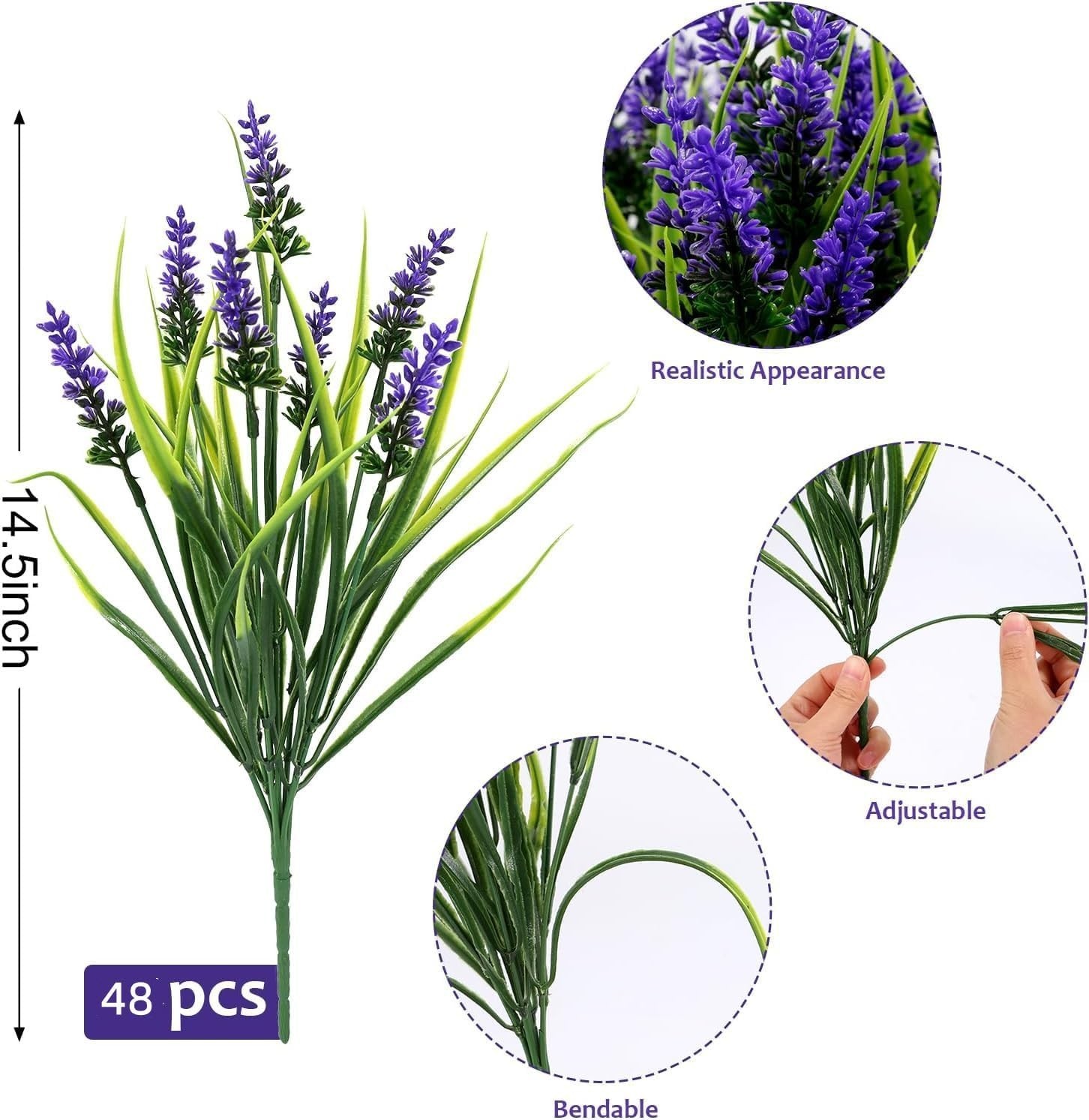 Artificial Plants Flowers Outdoor – 48 Bundles UV Resistant Faux Lavender Flo…