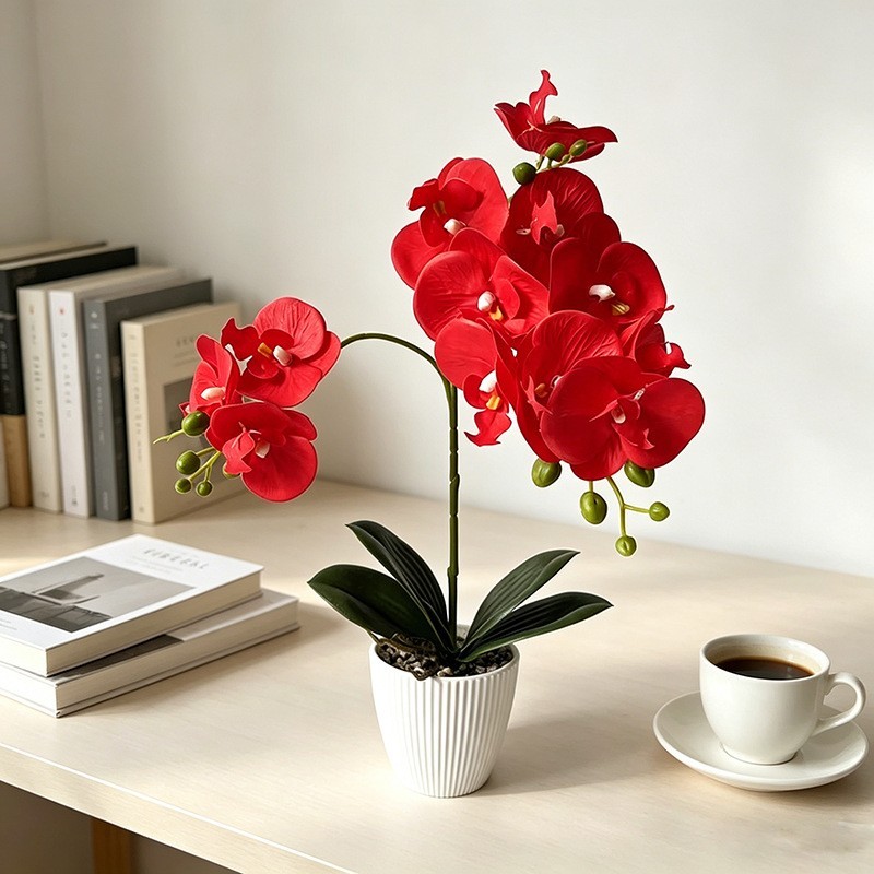For Home Decor Fake Butterfly Orchid in Stone Pot 16.53in/42cm No Maintenance