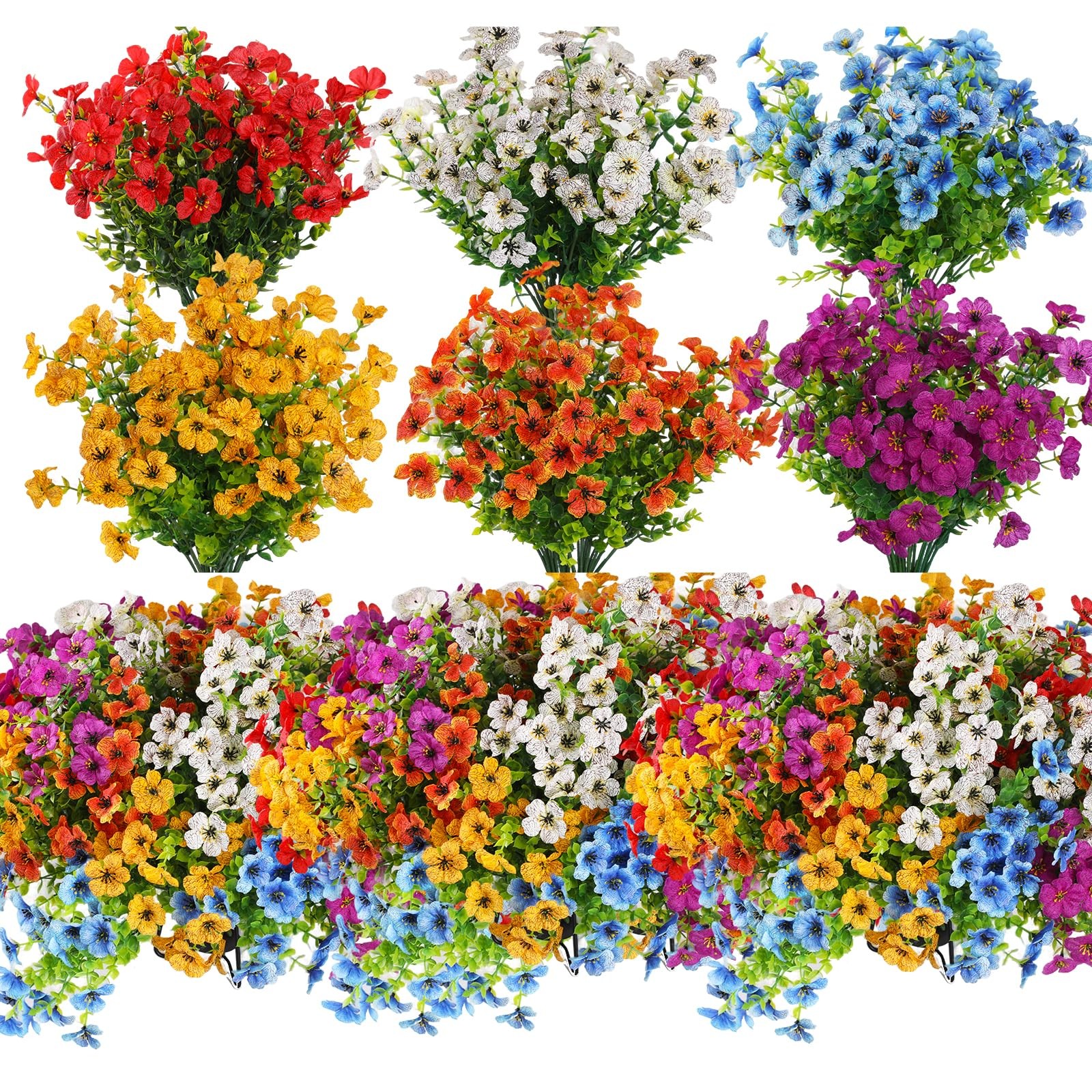 24 Bundles Artificial Flowers for Outdoors Indoor, 6 Colors Fake Flowers for …