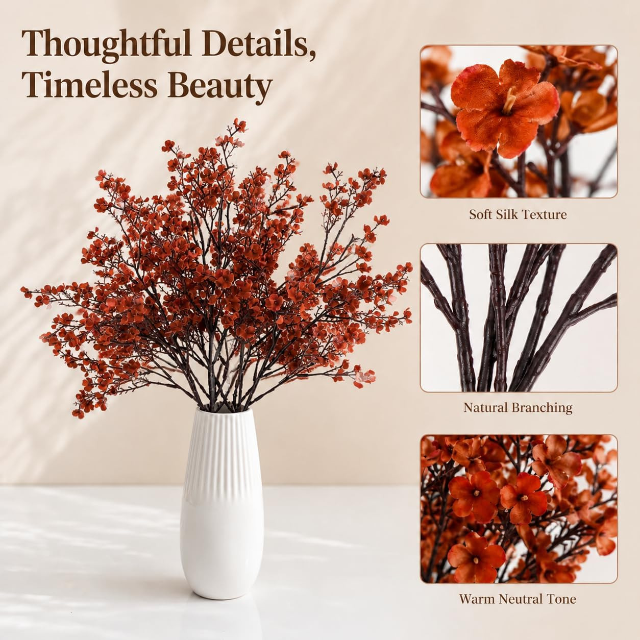 Mandy’S 6 Bundles Artificial Burnt Orange Baby’S Breath Flowers | 18.5 Inch Silk
