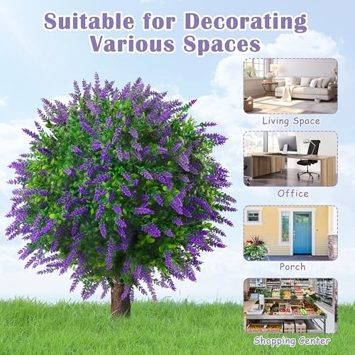 5.5″ Set of Artificial Lavender Topiary Ball Trees, Faux Lavender 2 Purple