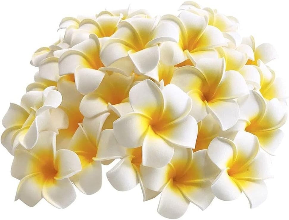50Pcs 2.4Inch Artificial White Foam Plumeria Rubra Hawaii Frangipani Beach Fl…