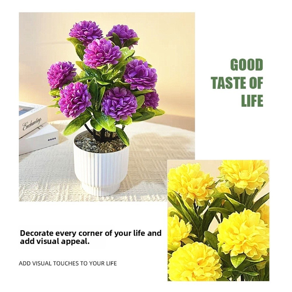 Decorative Chrysanthemum Flower Ball with Plastic Pot for Tabletop and Shelf