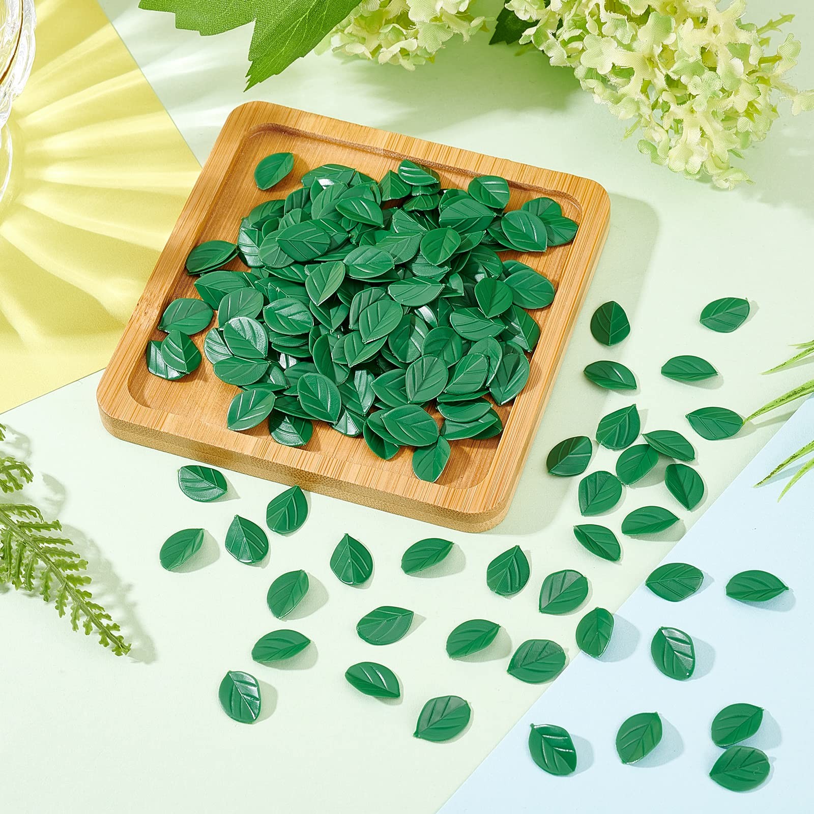 300pcs Artificial Green Leaves 14×9.5mm Miniature Mint Leaf Mini Artificial P…