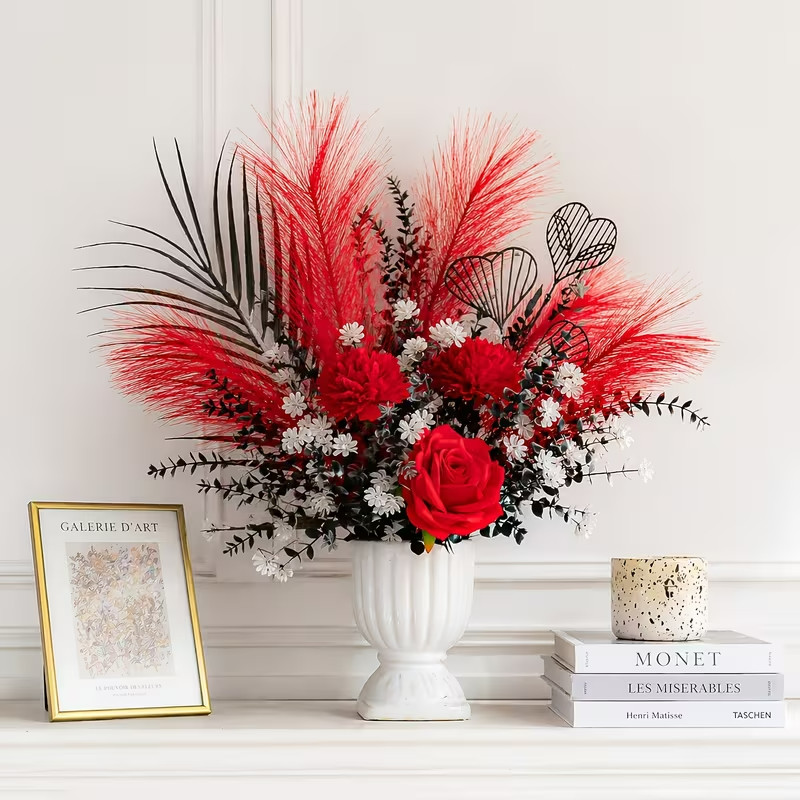 1 Set Passionate Red and Black Light Luxury Artificial Flower Bouquet Ornament |