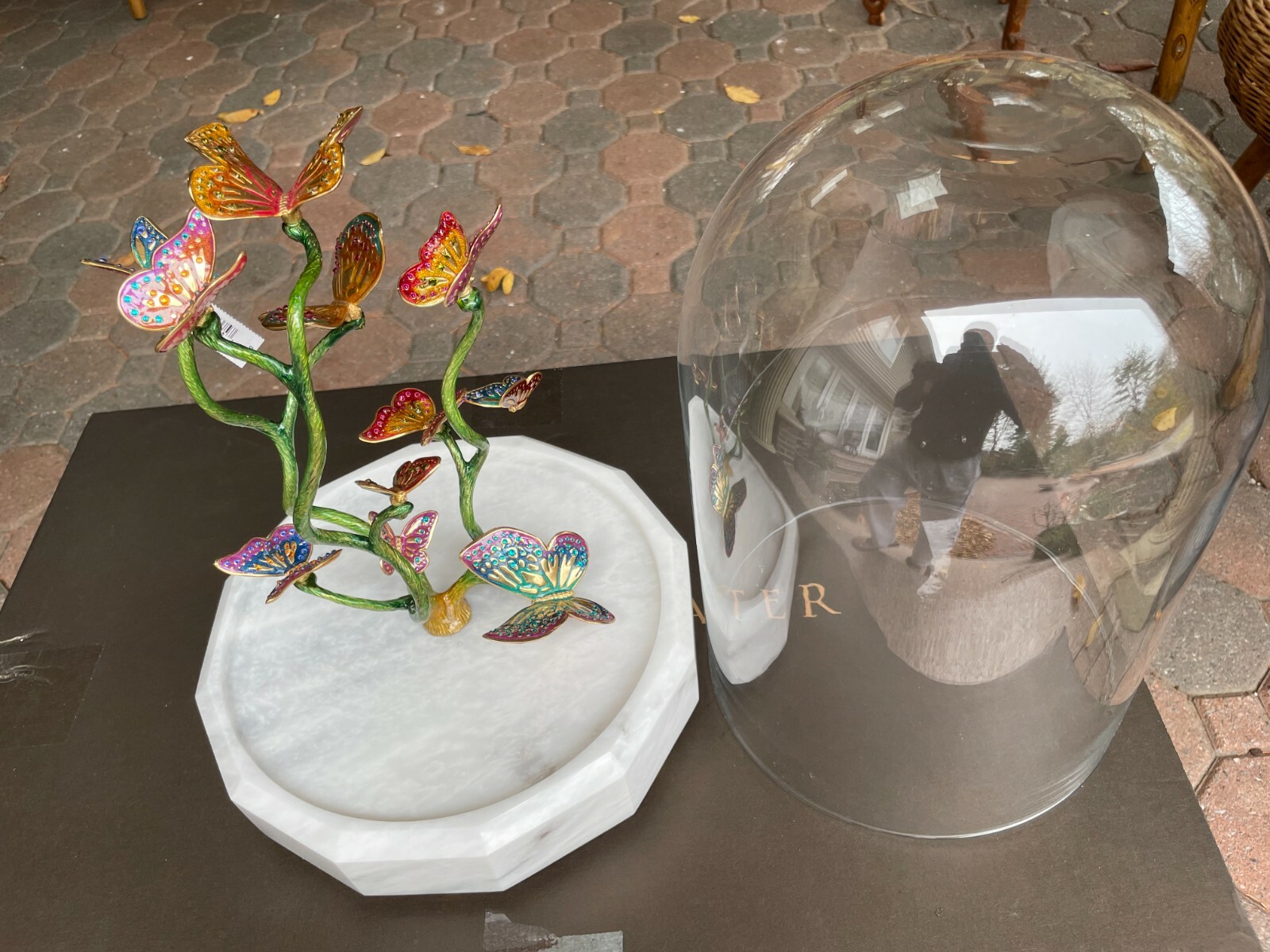 LARGE JAY STRONGWATER BEAUTY & THE BEAST FLOWER & BUTTERFLIES GLASS DOME MINT