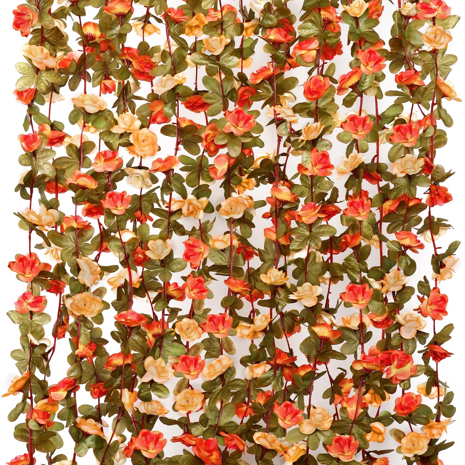 9 Pack 72 FT Artificial Flower Garland, Fake Orange Roses Vines Silk Flowers …