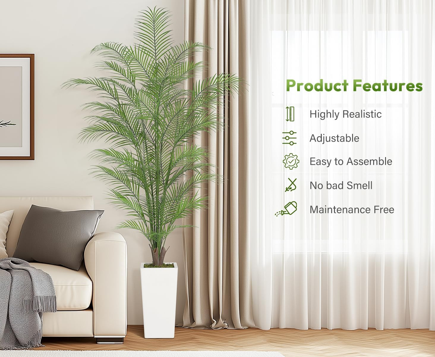 6 Ft Faux Areca Palm Tree with Realistic Leaves & White Pot – 2 PCS