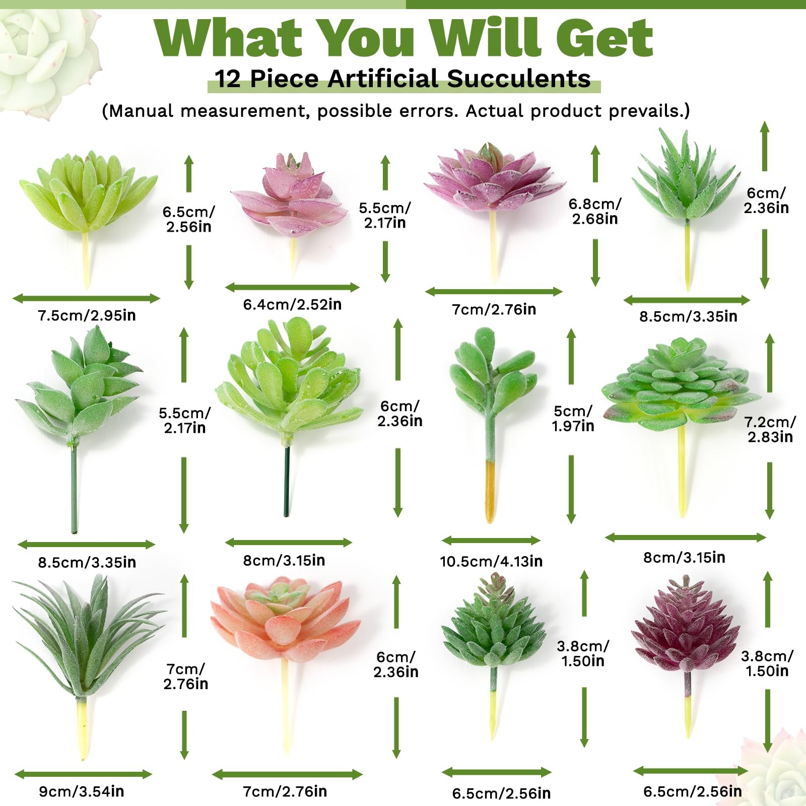 WOHSEROM 12 Pack Realistic Flocked Artificial Succulents, Faux Plastic Succul…