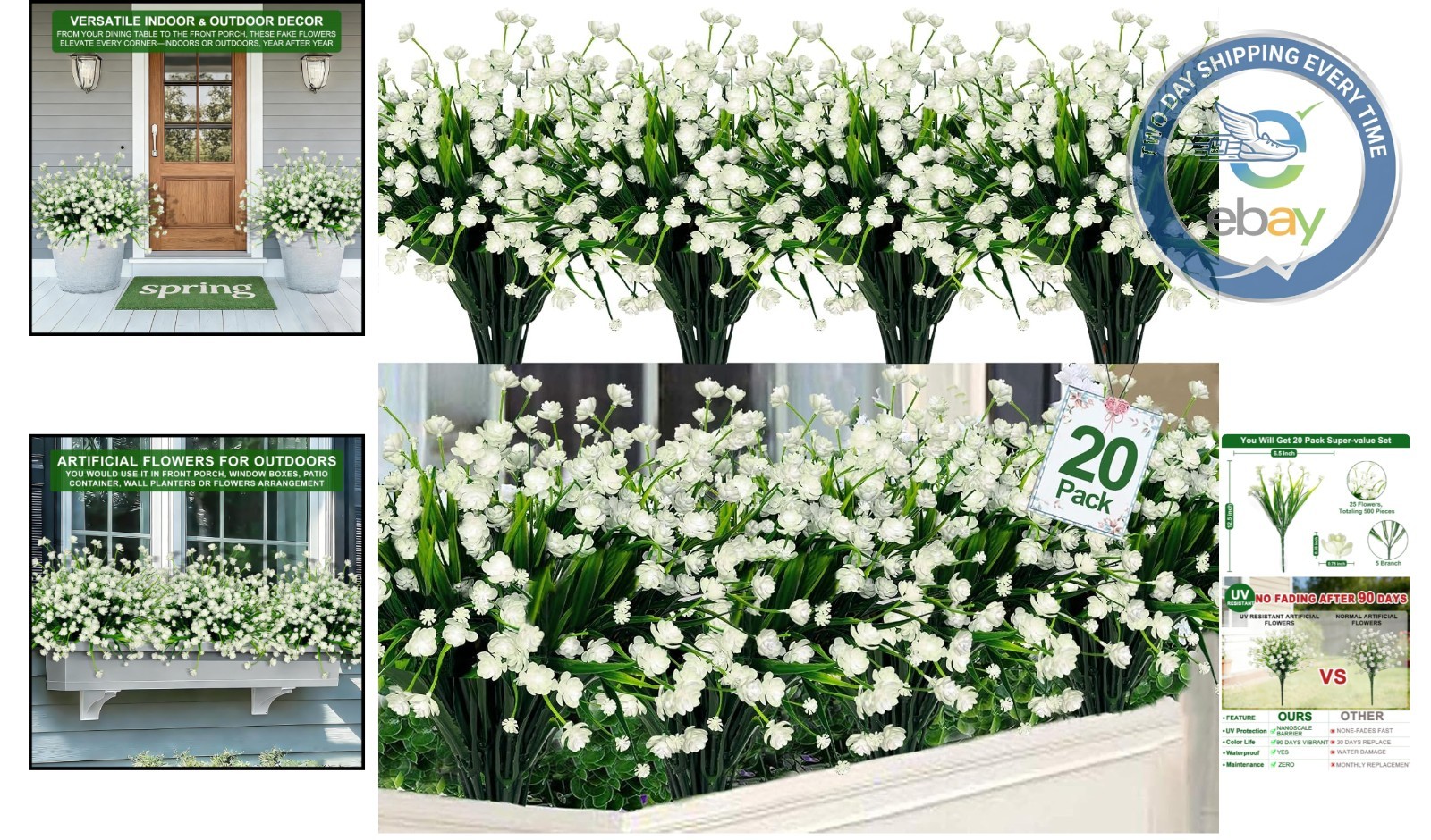Waterproof & Fade-Proof 20 Bundles Artificial Flowers for Gardens and Funerals
