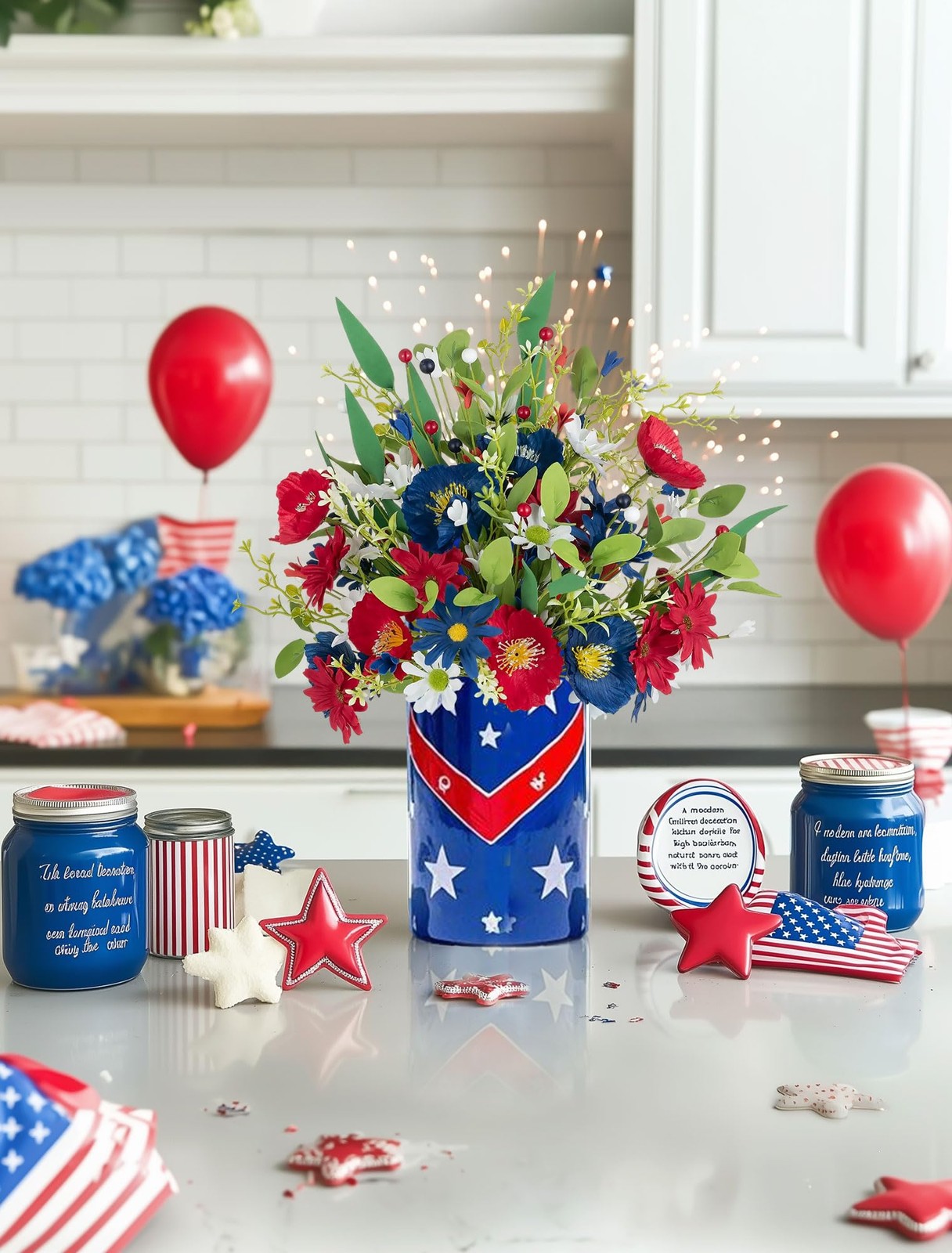 4 Bundle Red White Blue Artificial Flower Patriotic 4th Of July Bouquet Decor