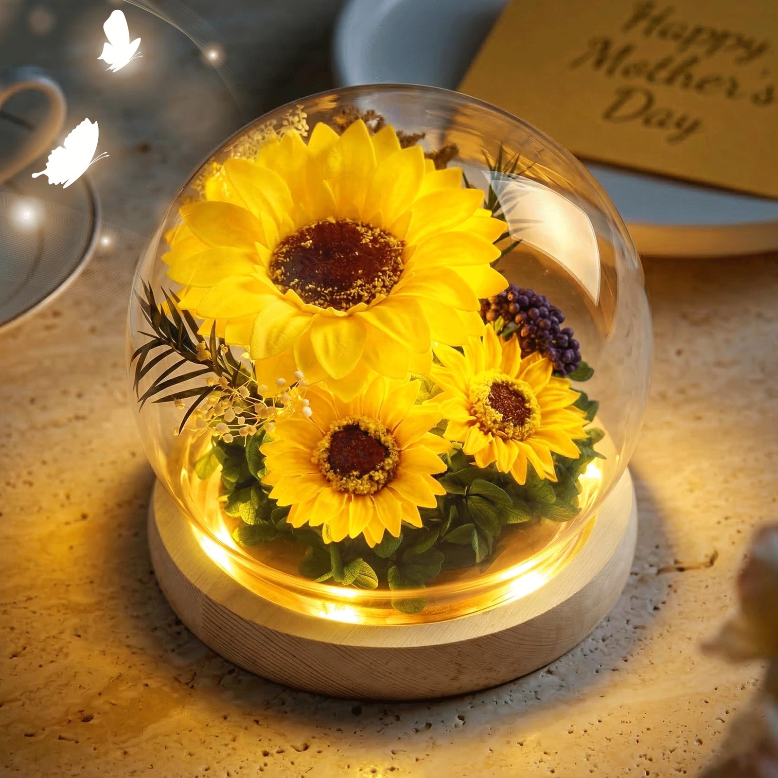 Mothers Day Sunflower Gifts for Mom Gift for , Glass Dome Preserved Eternal F…