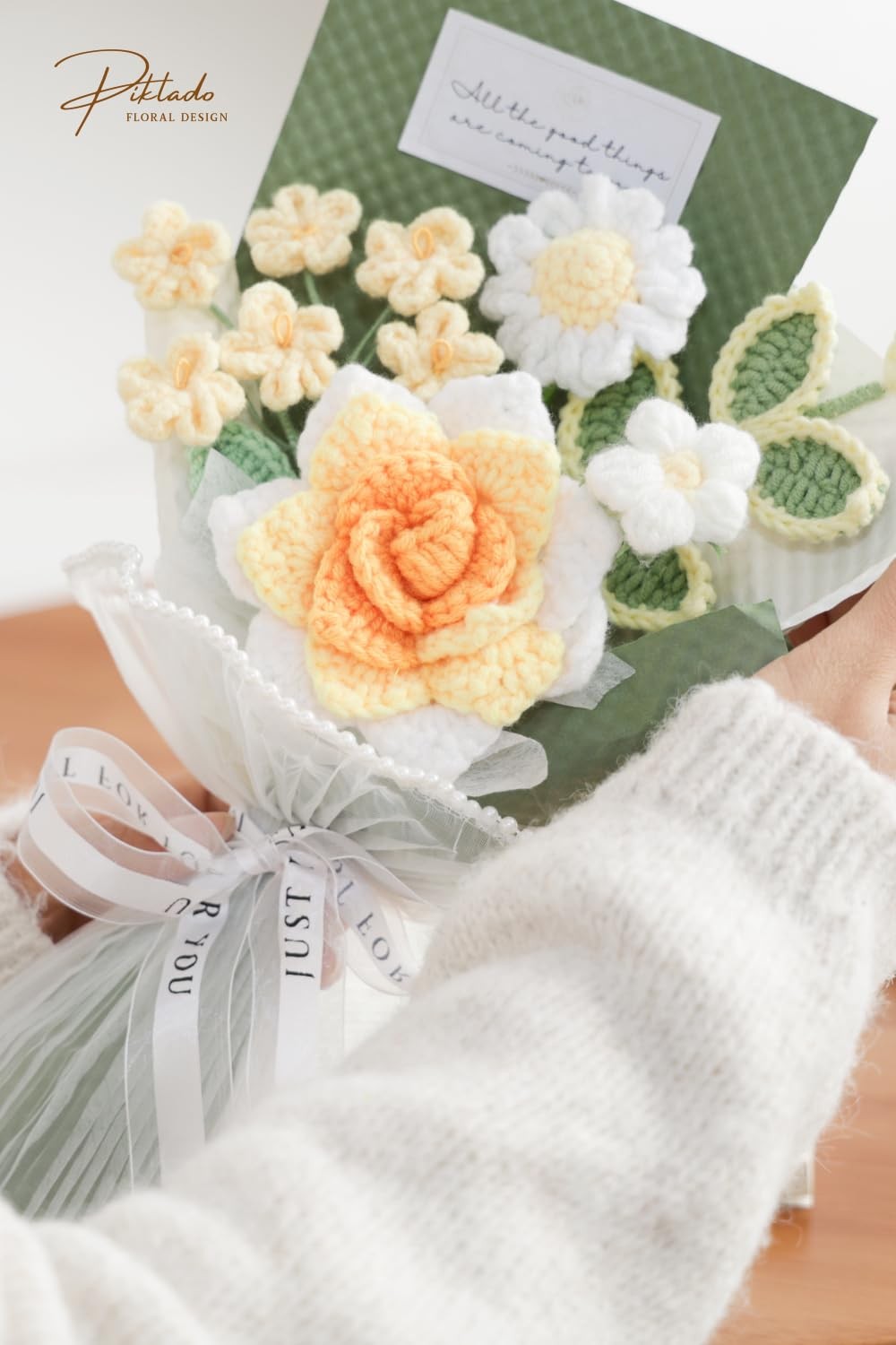 Hand-Woven Crochet Flower Bouquet (1 Piece, Yellow), Handmade Knitted Artific…