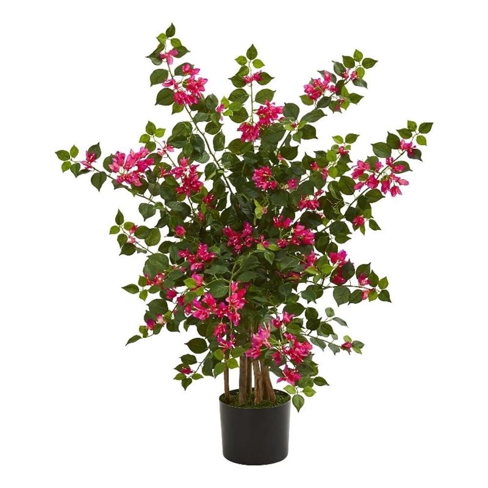 Nearly Natural Bougainvillea Artificial Tree with Hued Blooms in Pink/Black
