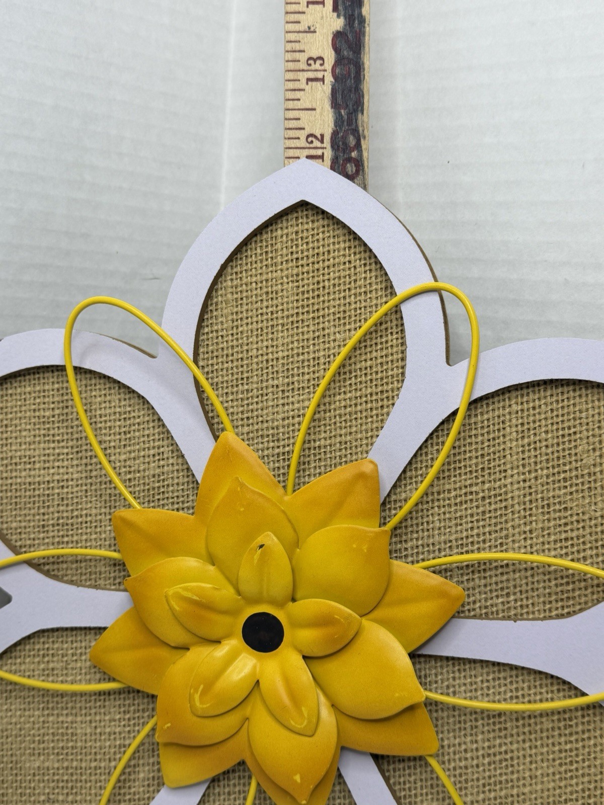 3 Wood Burlap & Metal 3D Flowers Decor Hanging 12” Wall Home Decor Wall Hanger