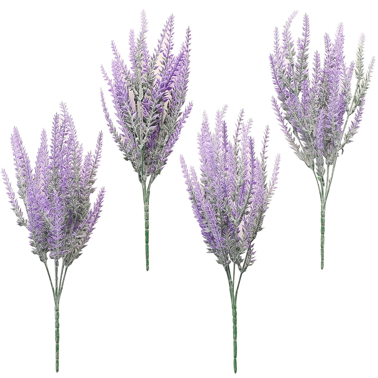 Artificial Purple Lavender, 4 Bushes Flocked Fake Lilac Flower for Wedding Bo…