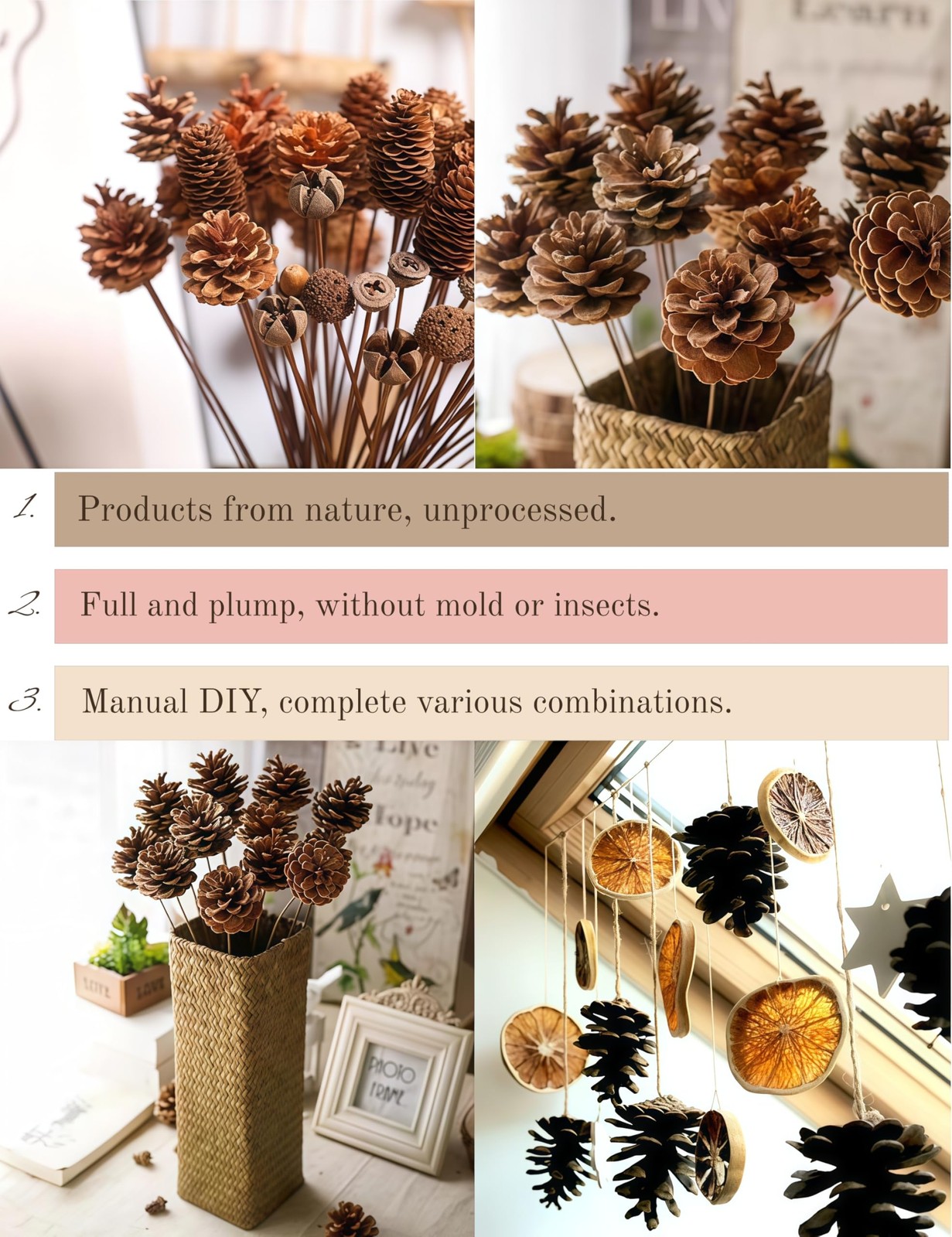 160 PCS Natural Mini Pine Cones 1.18 Inch Or More Decorating Christmas DIY