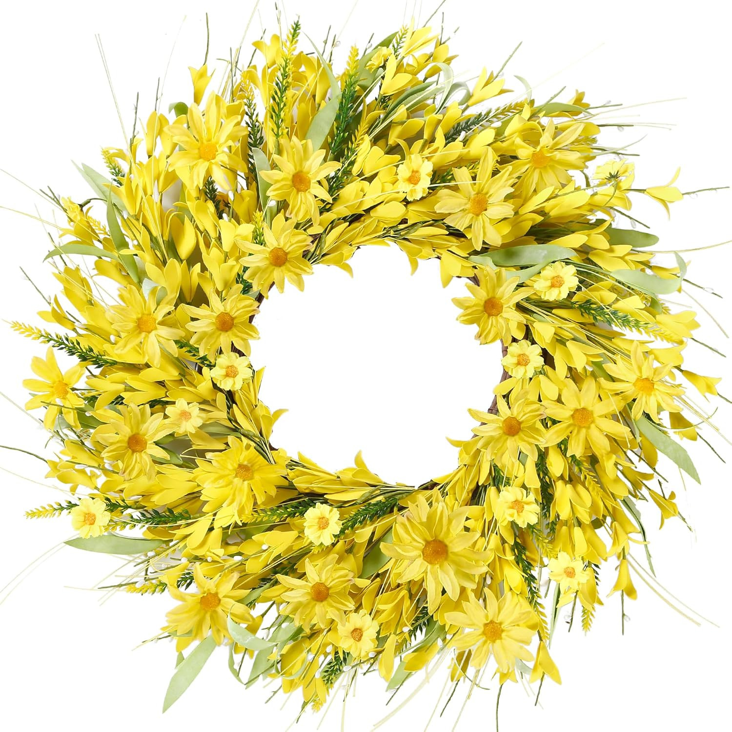Sggvecsy Spring Wreaths for Front Door 21 Inches Artificial Forsythia Flower Wre