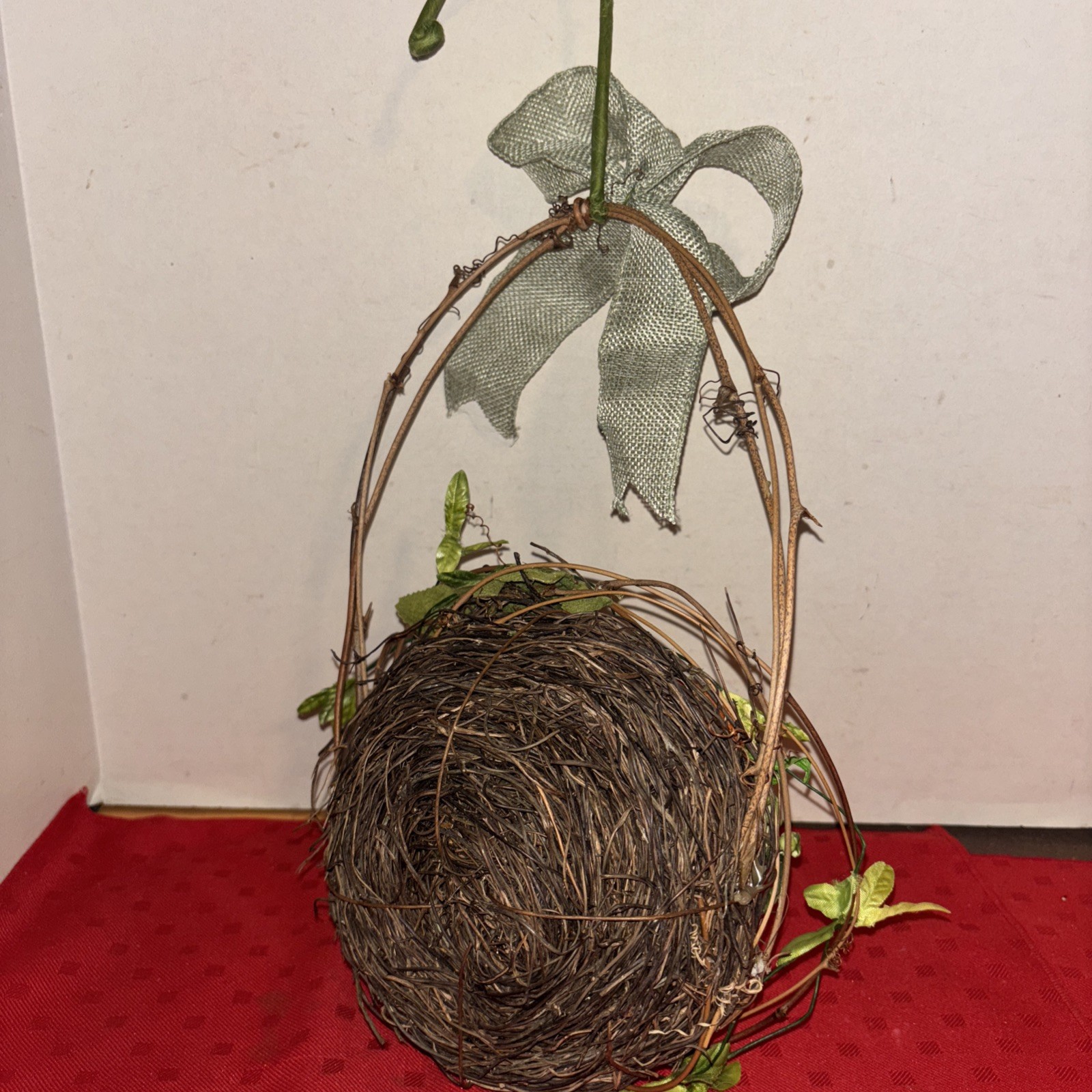 Home Decor Small Bird Nest Natural Materials With 3 Eggs Flowers-16” Tall