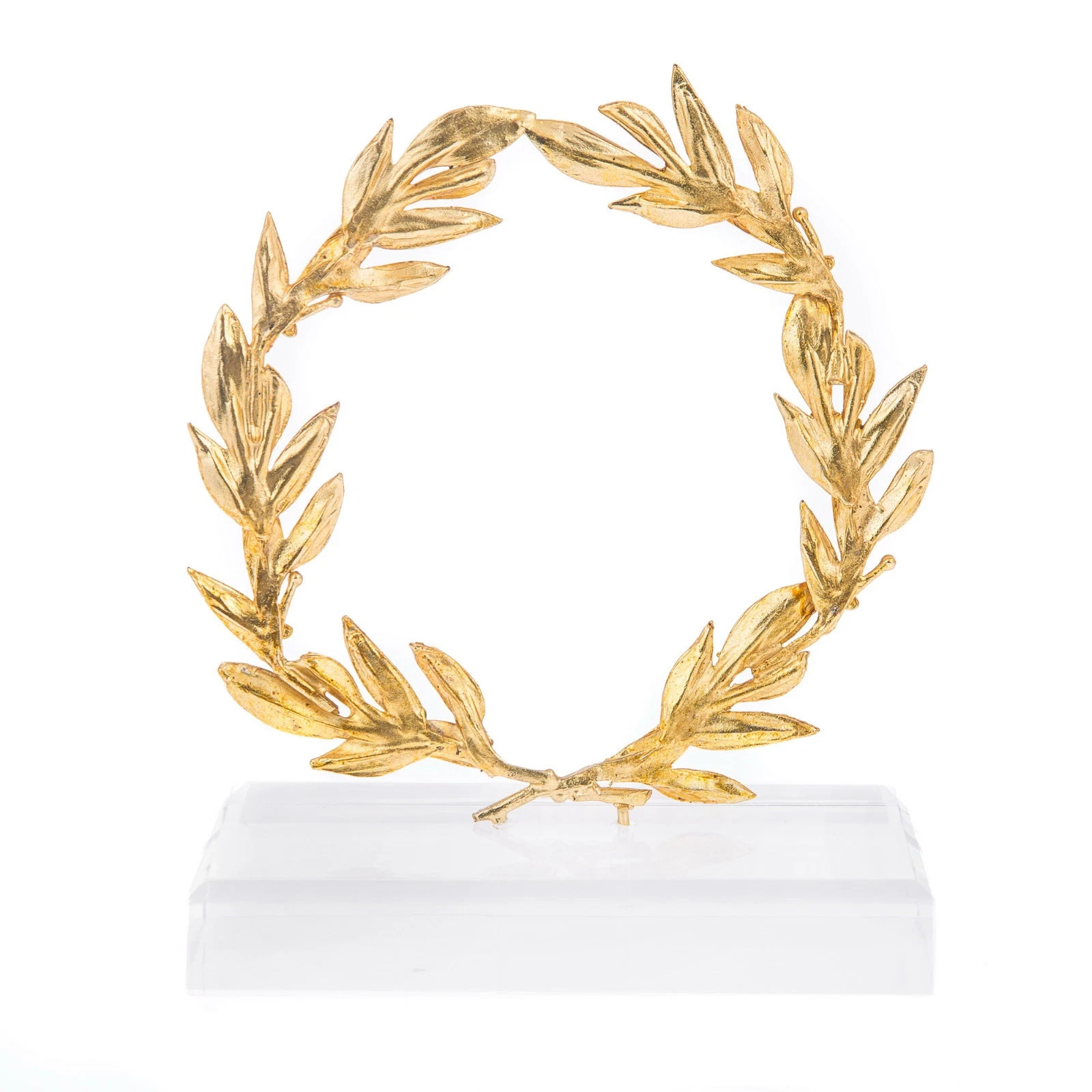 Olive Wreath, Handmade Brass Ornament with Golden Patina – Height 14cm (5.5”)