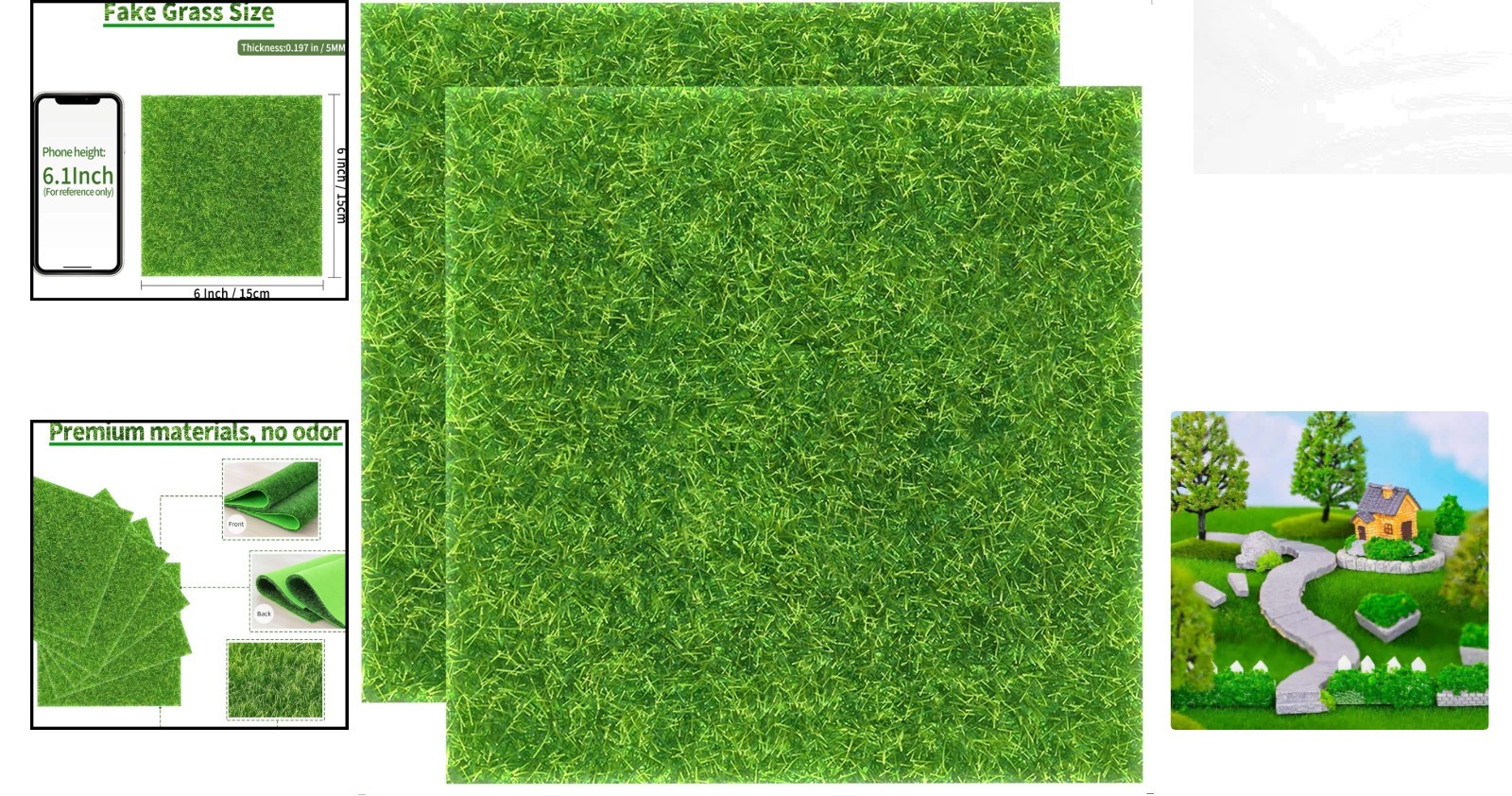 Artificial Grass for Crafts – 2 Pieces of 6×6 Inches – Ideal for Easter & Spring